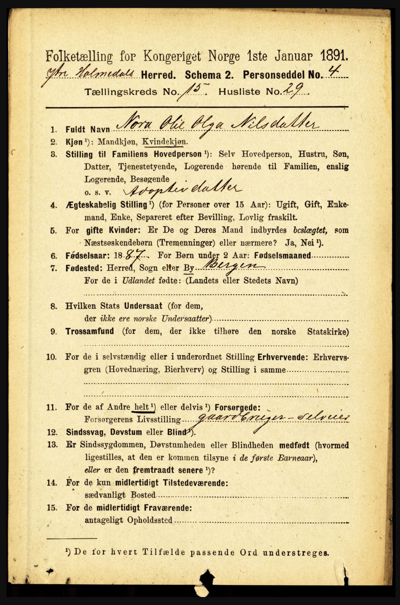 RA, 1891 census for 1429 Ytre Holmedal, 1891, p. 4191