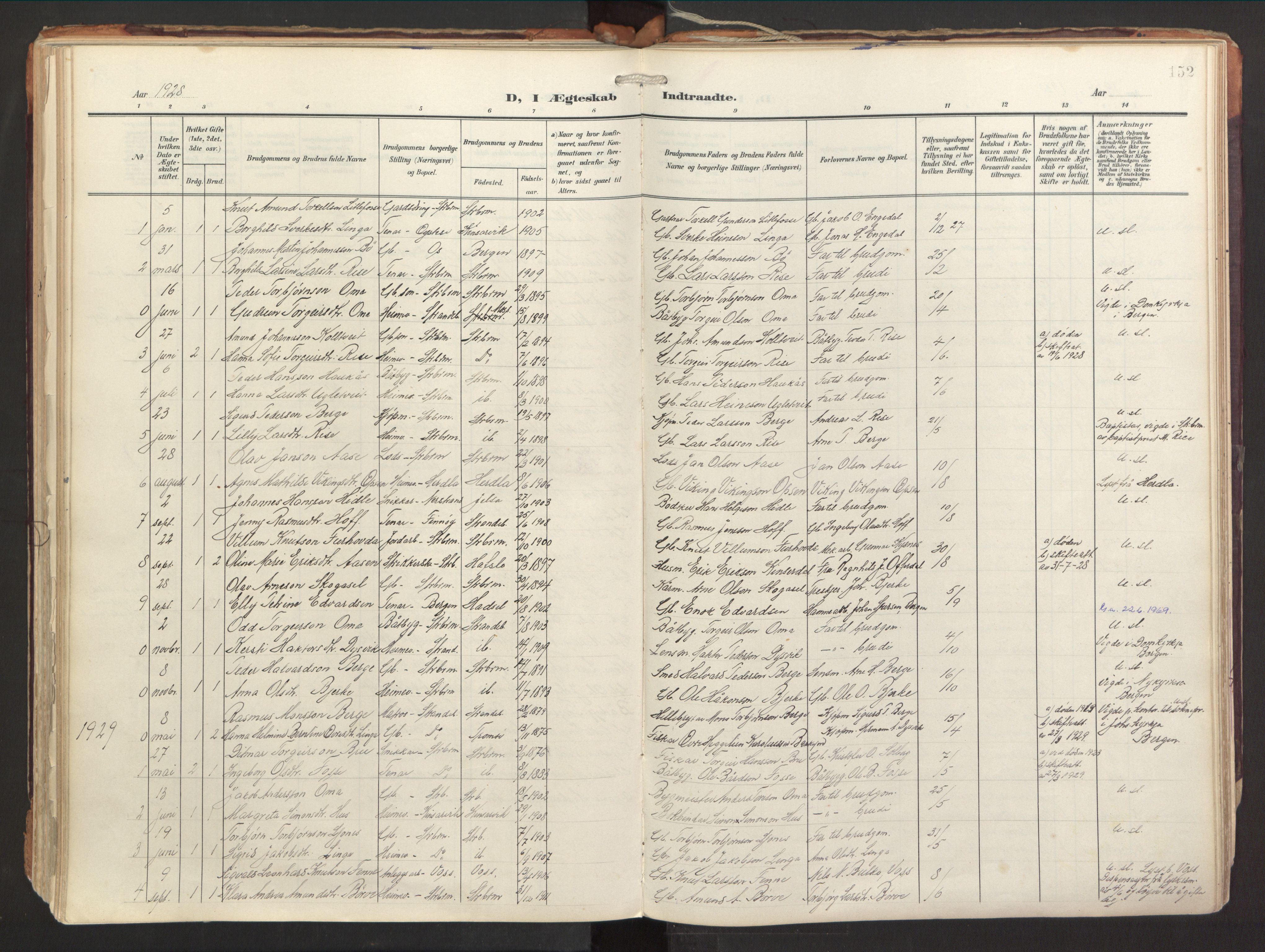 Strandebarm sokneprestembete, AV/SAB-A-78401/H/Haa: Parish register (official) no. B 2, 1909-1941, p. 152