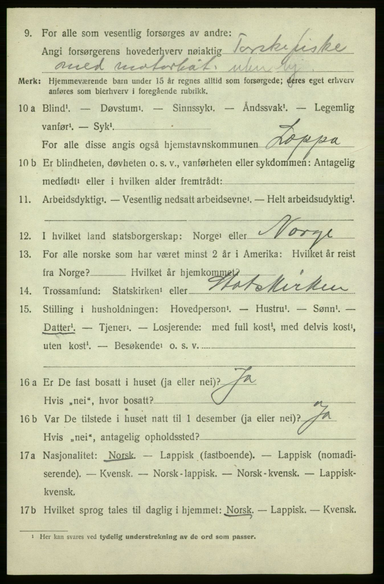 SATØ, 1920 census for Loppa, 1920, p. 675