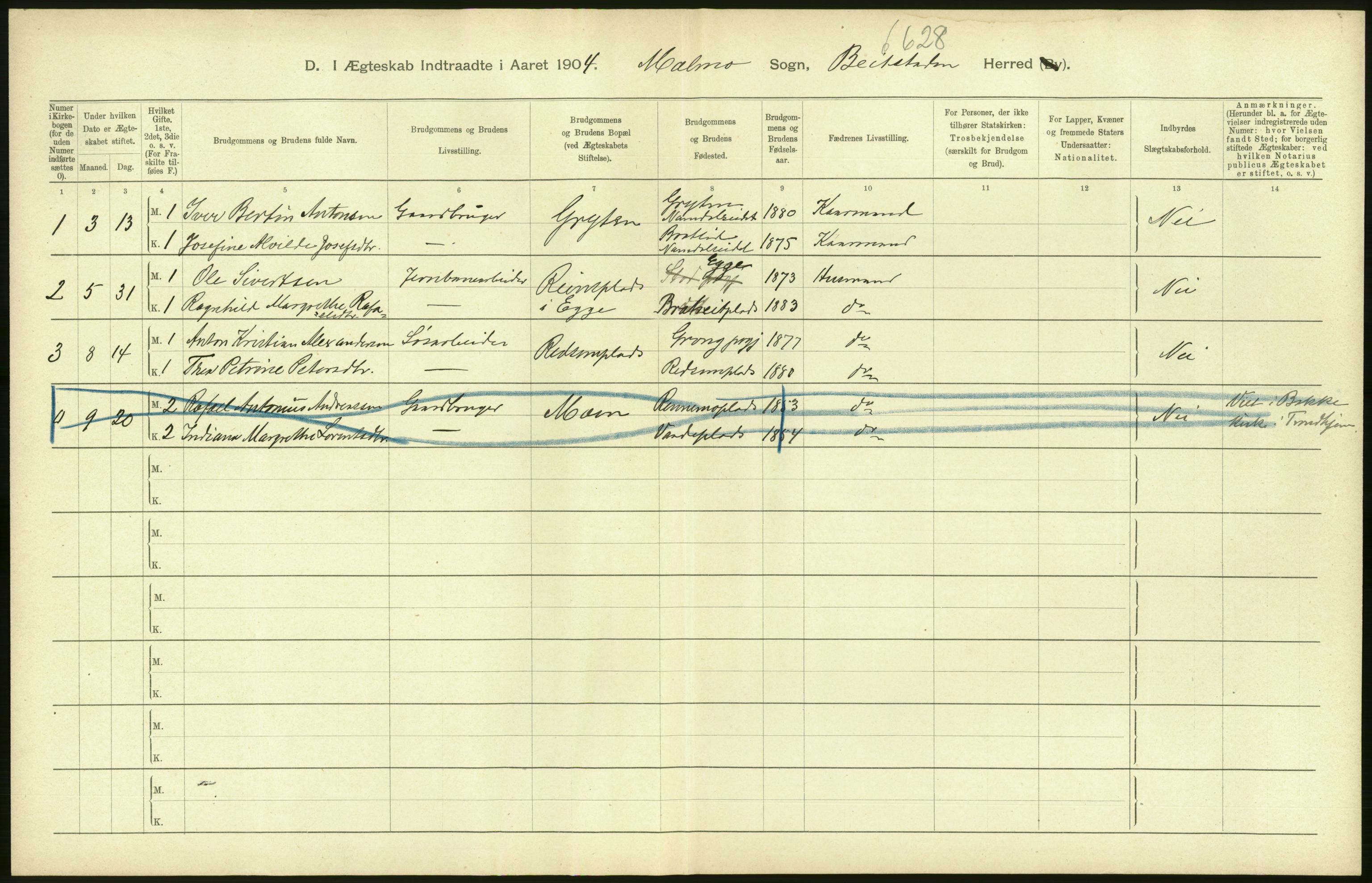 Statistisk sentralbyrå, Sosiodemografiske emner, Befolkning, AV/RA-S-2228/D/Df/Dfa/Dfab/L0019: Nordre Trondhjems amt: Fødte, gifte, døde, 1904, p. 374