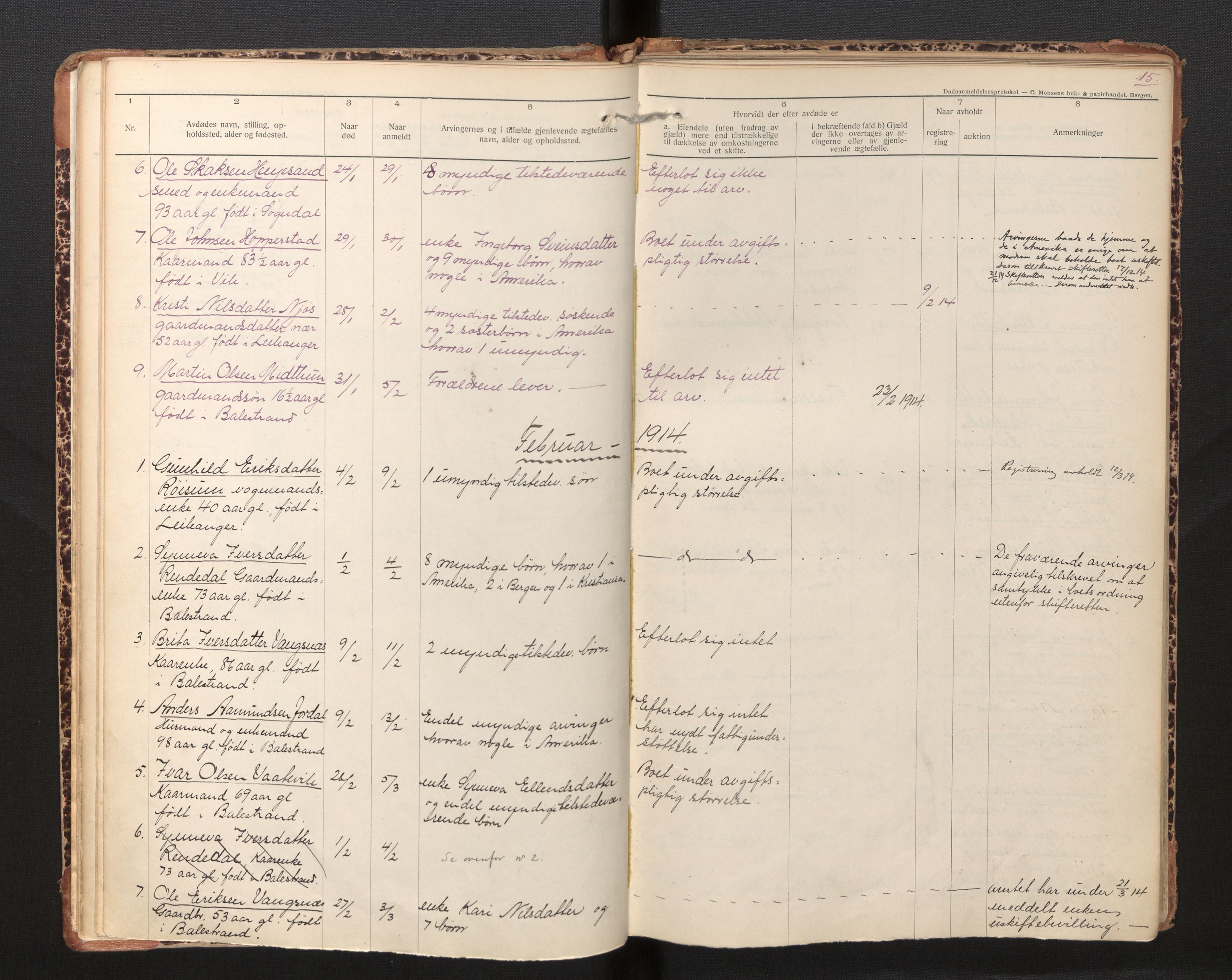 Lensmannen i Leikanger, AV/SAB-A-29201/0006/L0009: Dødsfallprotokoll, 1911-1936, p. 15