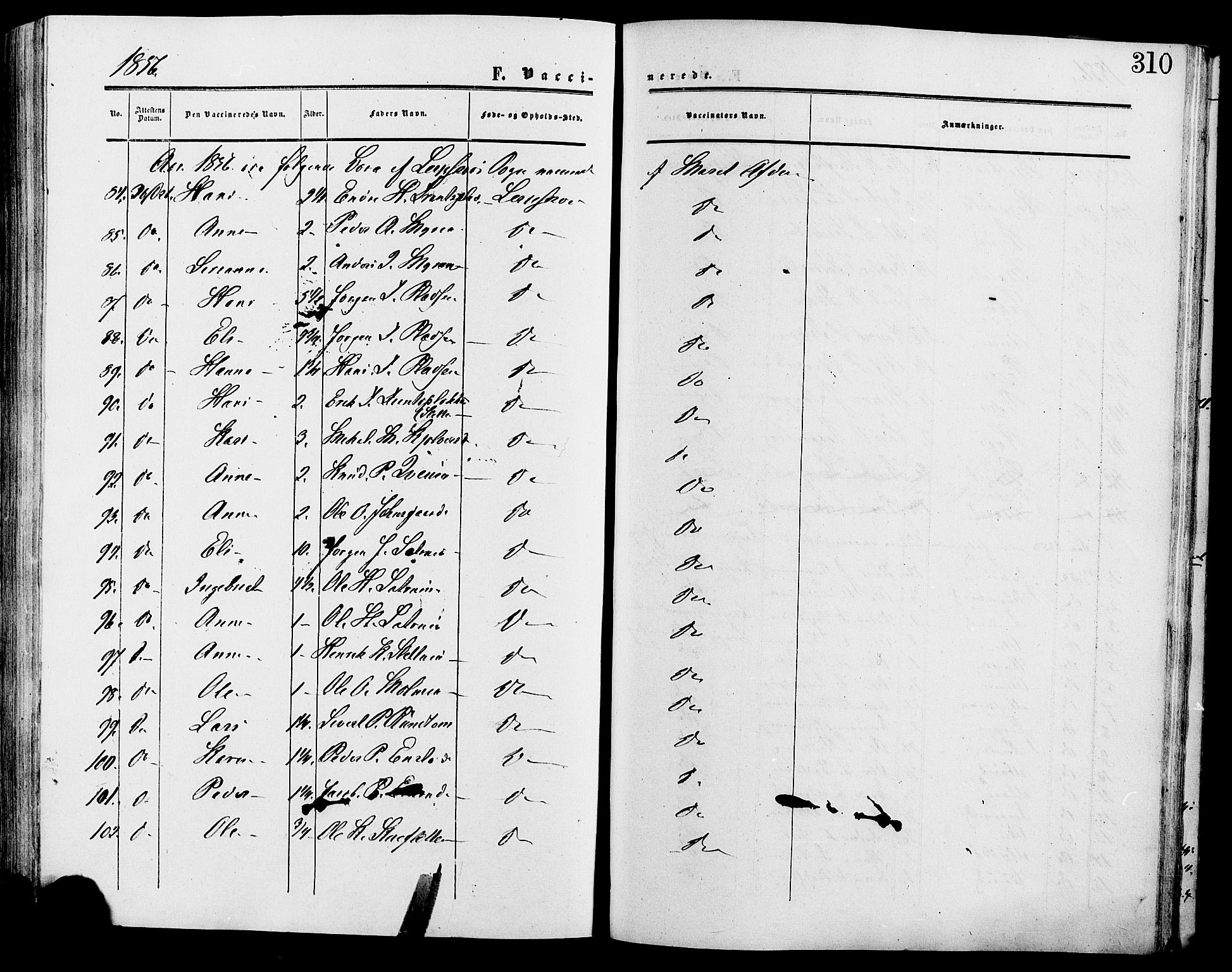 Lesja prestekontor, SAH/PREST-068/H/Ha/Haa/L0009: Parish register (official) no. 9, 1854-1889, p. 310