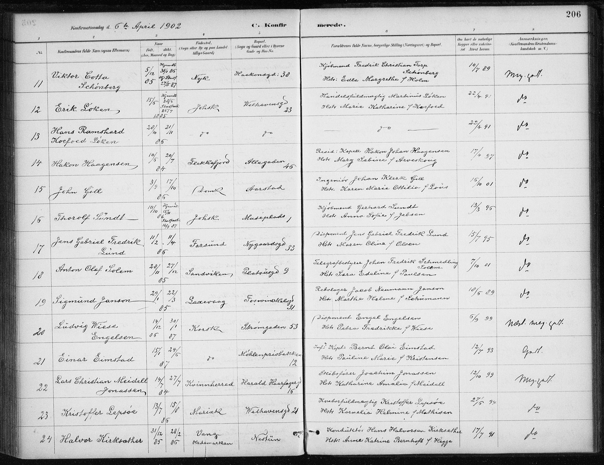 Johanneskirken sokneprestembete, AV/SAB-A-76001/H/Haa/L0008: Parish register (official) no. C 1, 1885-1907, p. 206