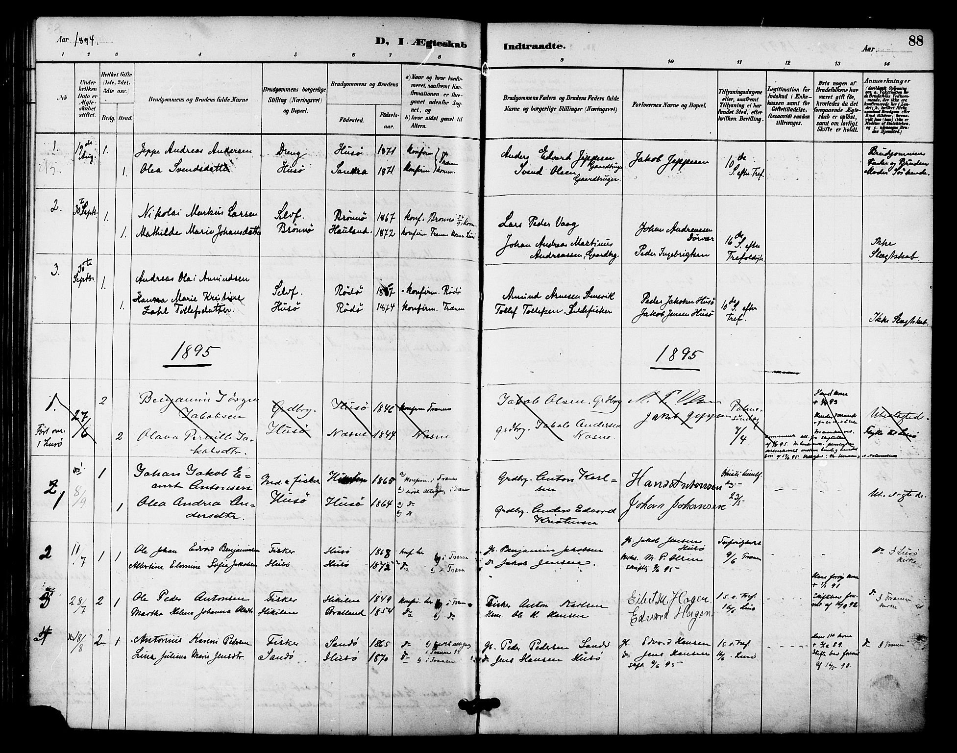Ministerialprotokoller, klokkerbøker og fødselsregistre - Nordland, SAT/A-1459/840/L0580: Parish register (official) no. 840A02, 1887-1909, p. 88