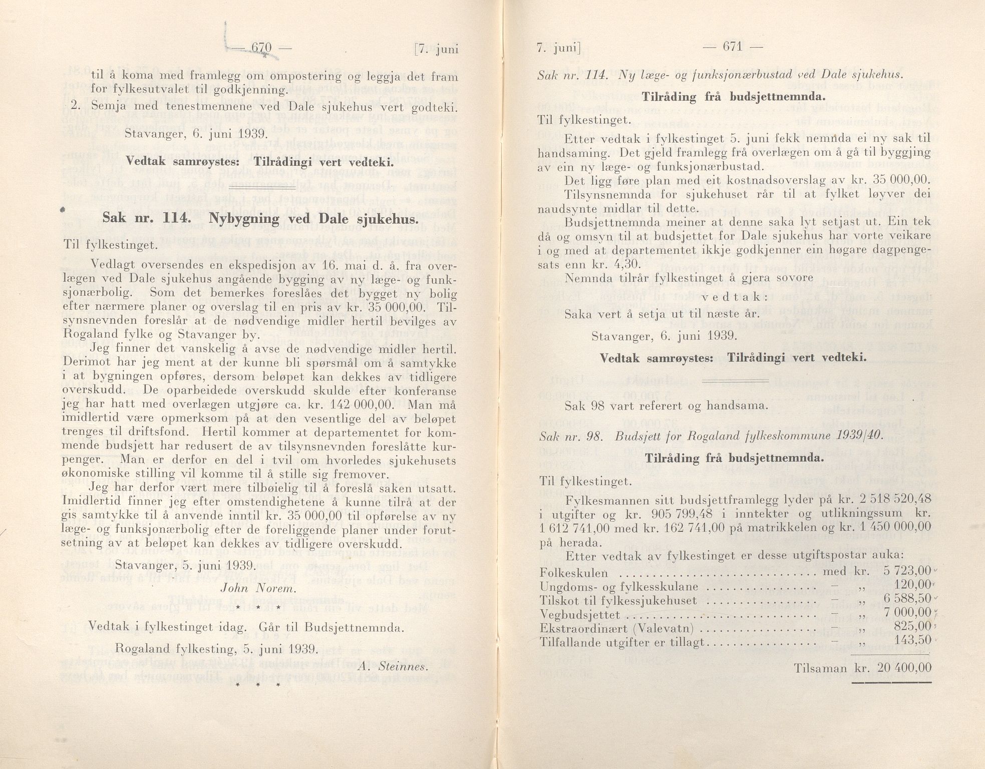 Rogaland fylkeskommune - Fylkesrådmannen , IKAR/A-900/A/Aa/Aaa/L0058: Møtebok , 1939, p. 670-671