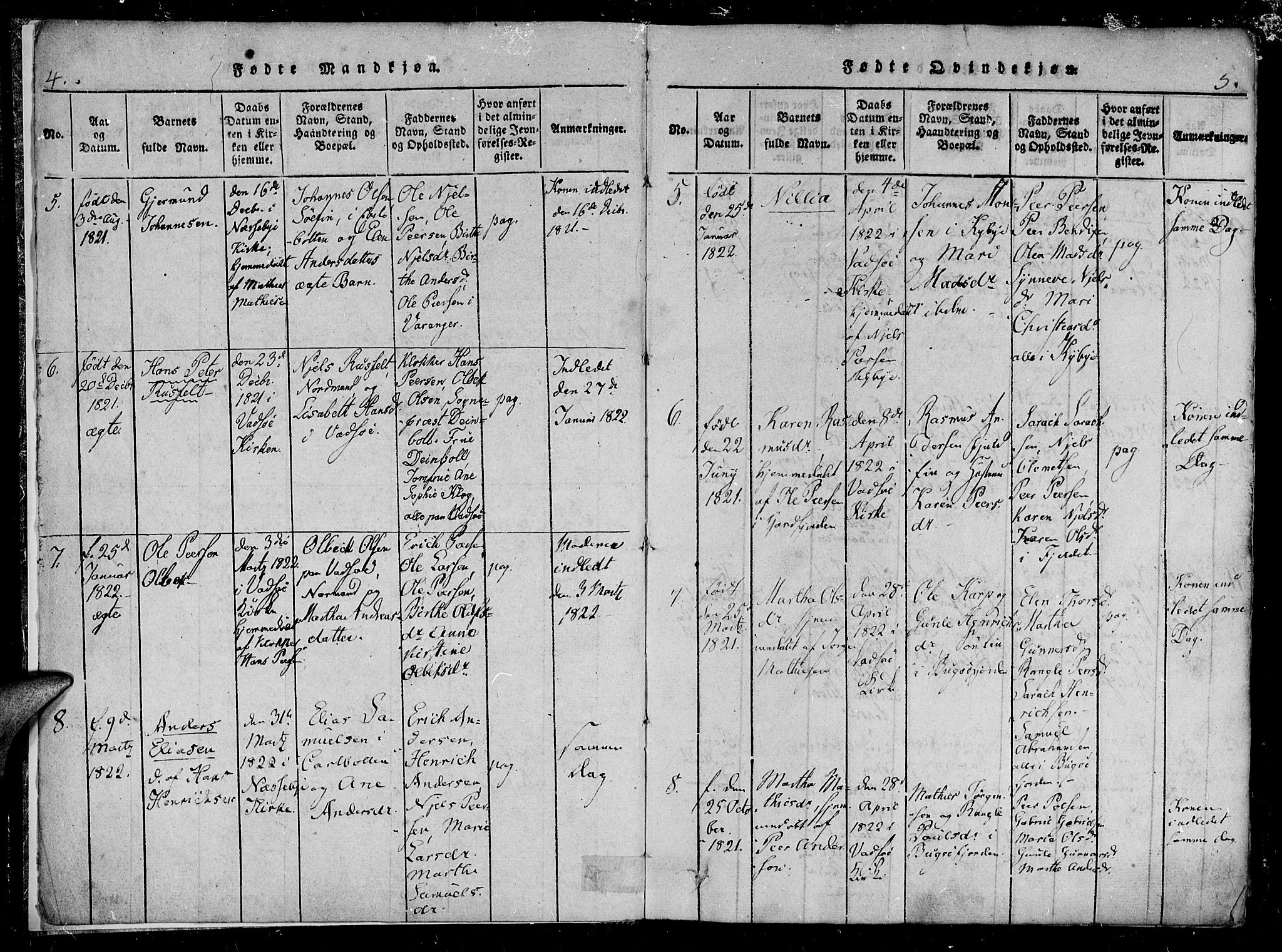 Vadsø sokneprestkontor, SATØ/S-1325/H/Ha/L0003kirke: Parish register (official) no. 3 /1, 1821-1839, p. 4-5