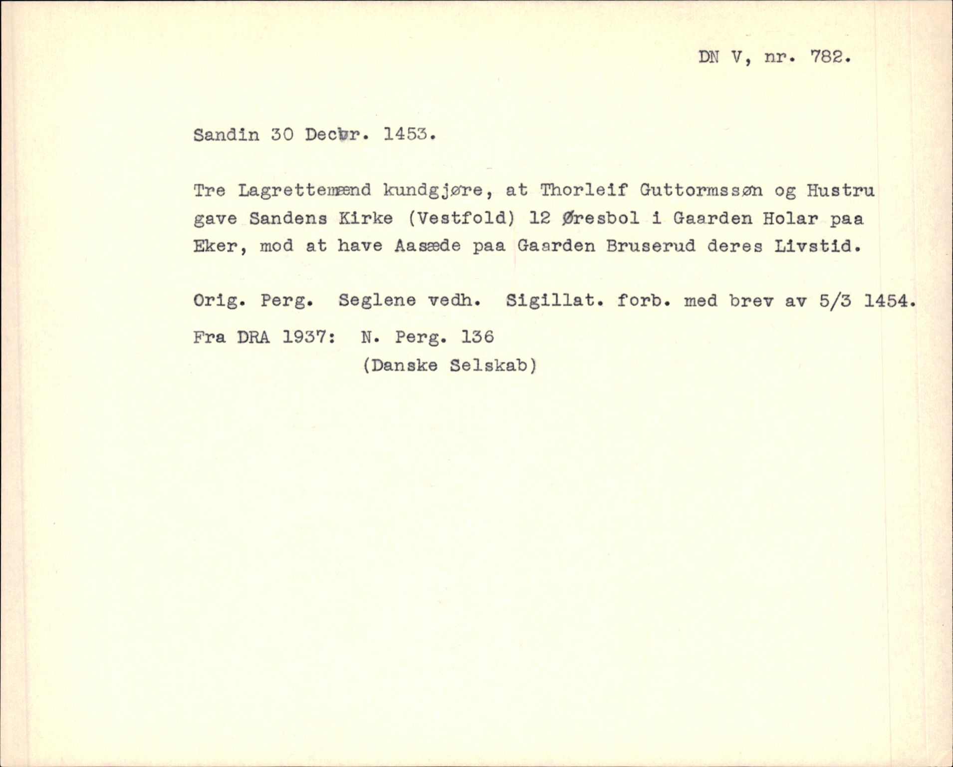 Riksarkivets diplomsamling, AV/RA-EA-5965/F35/F35f/L0003: Regestsedler: Diplomer fra DRA 1937 og 1996, p. 309