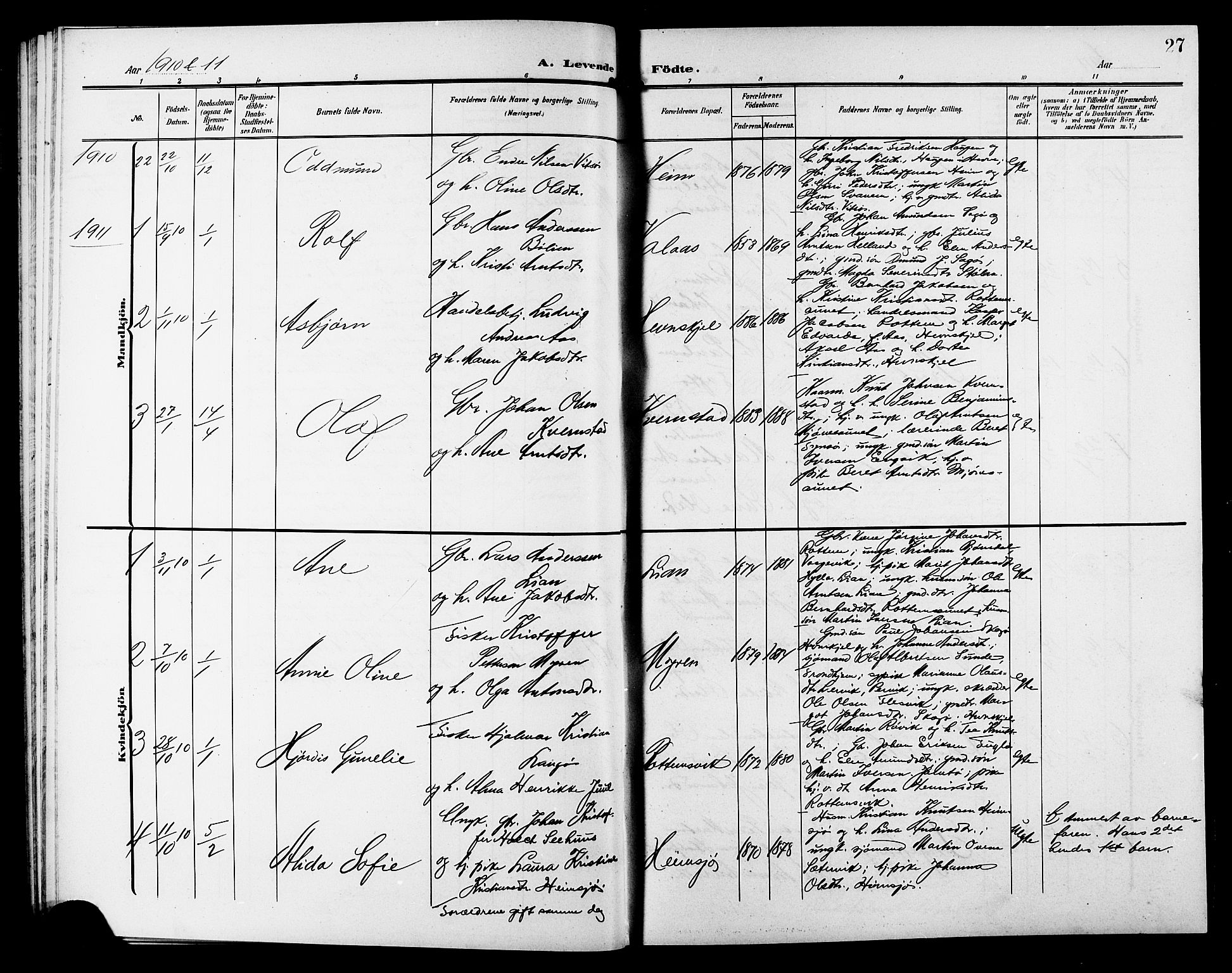 Ministerialprotokoller, klokkerbøker og fødselsregistre - Sør-Trøndelag, SAT/A-1456/633/L0520: Parish register (copy) no. 633C02, 1906-1921, p. 27