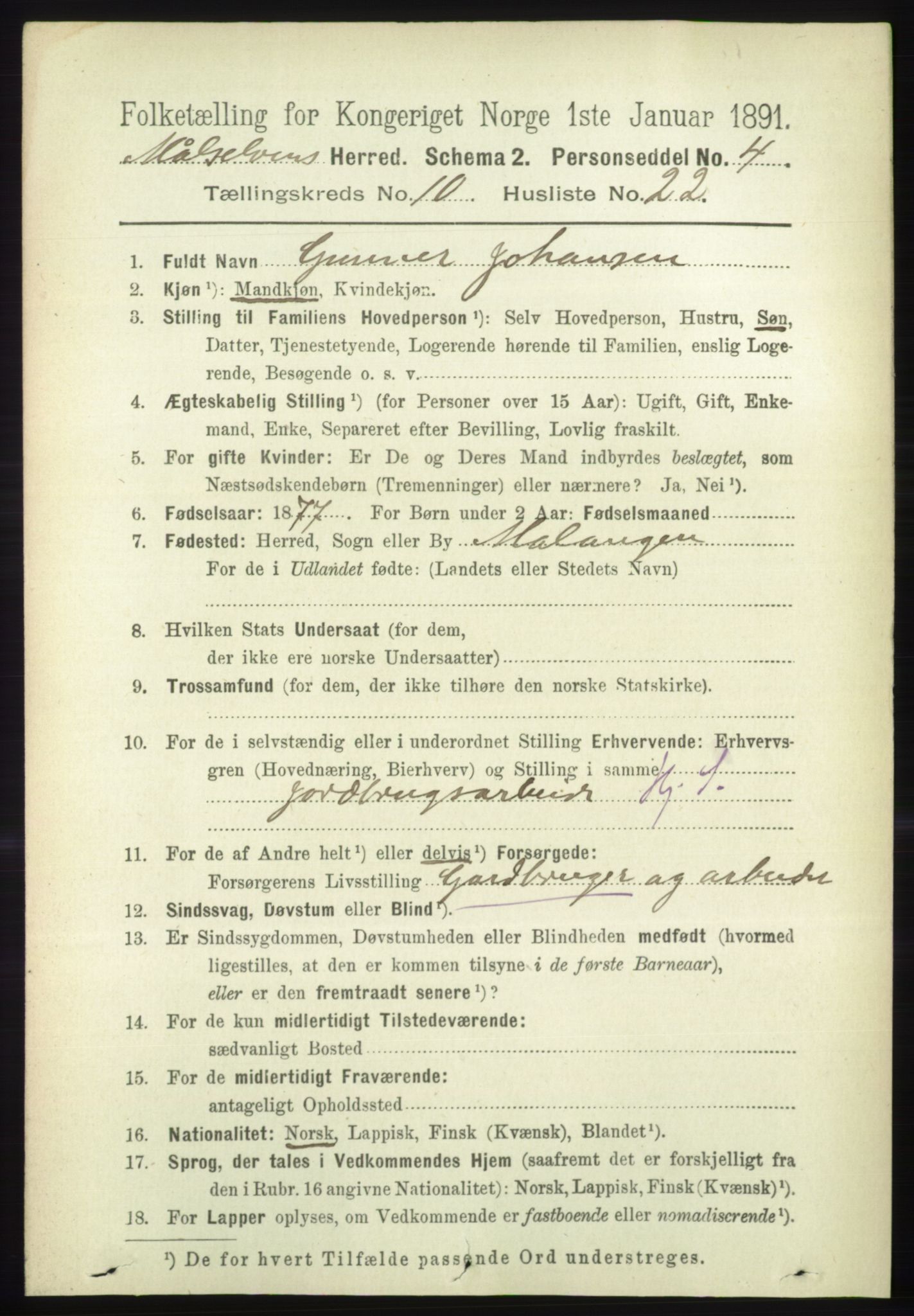 RA, 1891 census for 1924 Målselv, 1891, p. 3166