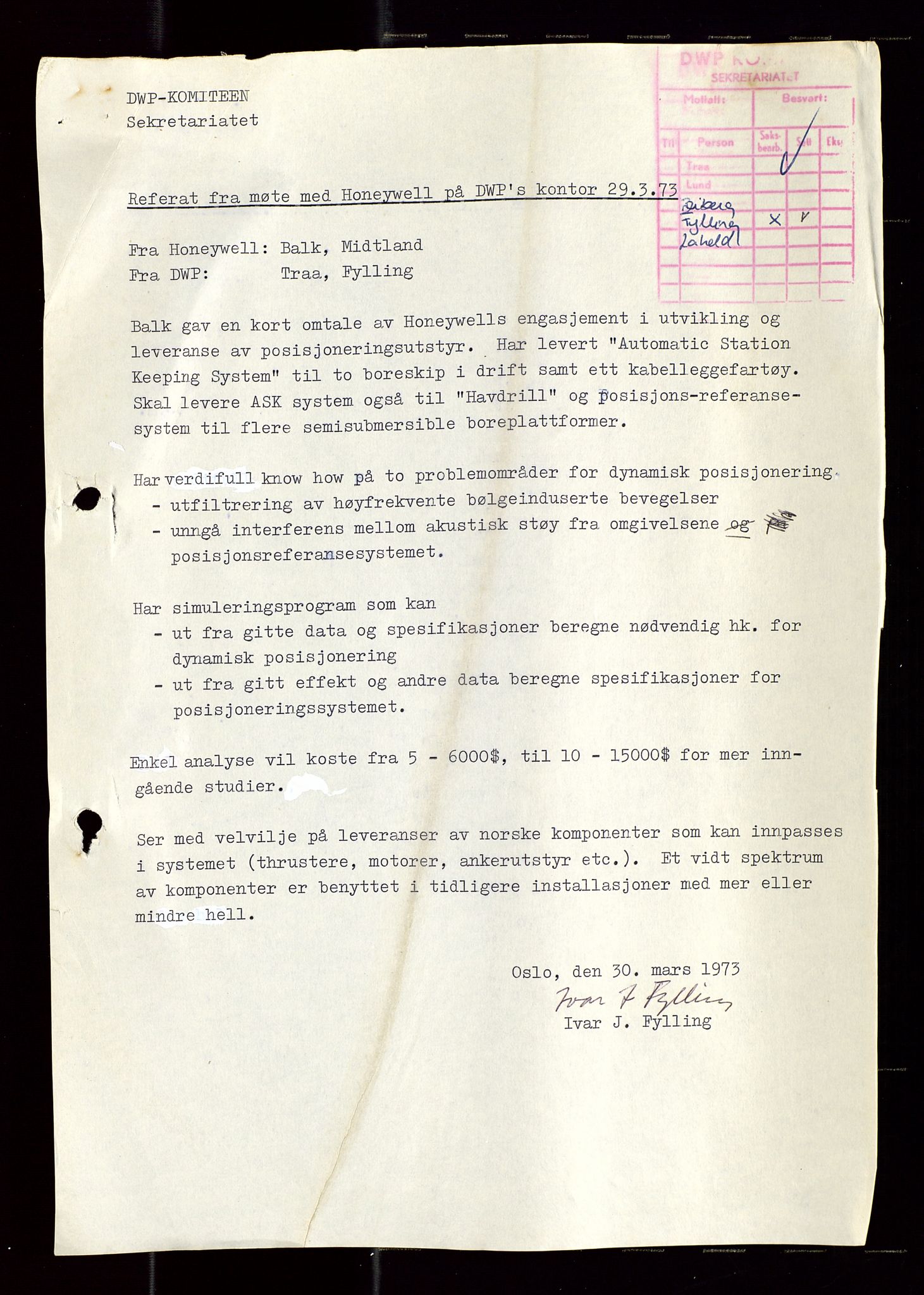 Industridepartementet, Oljekontoret, AV/SAST-A-101348/Di/L0003: DWP, møtereferater, 1972-1974, p. 435