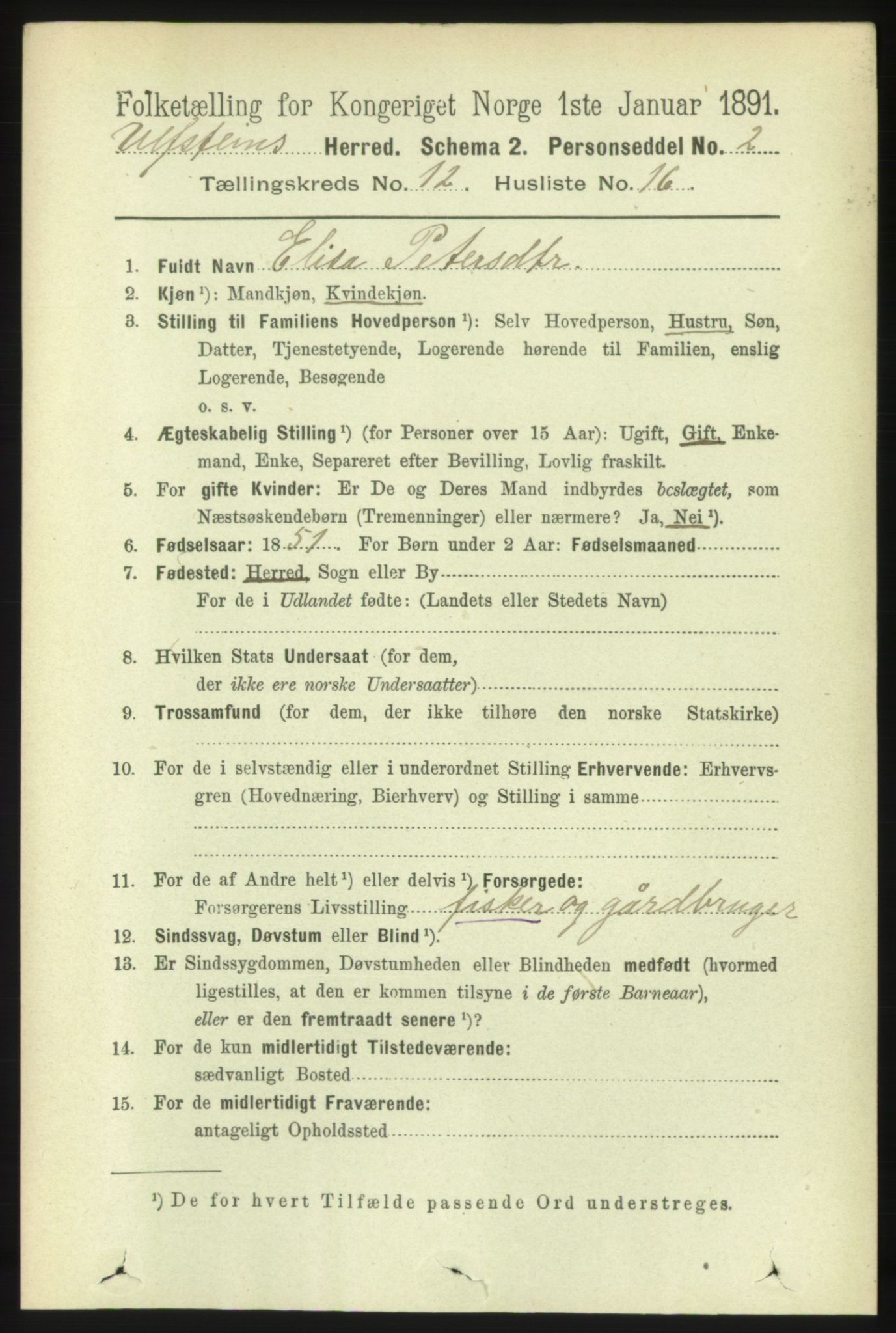 RA, 1891 census for 1516 Ulstein, 1891, p. 3953