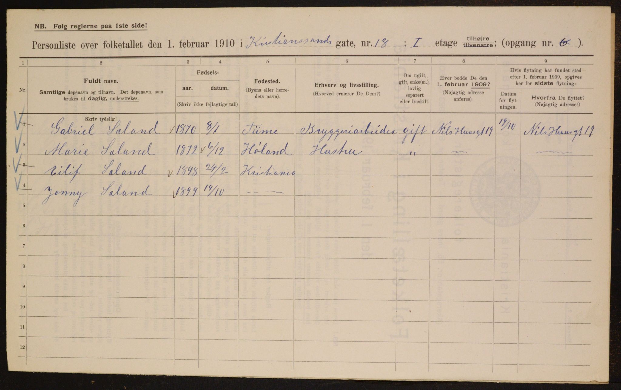 OBA, Municipal Census 1910 for Kristiania, 1910, p. 52866