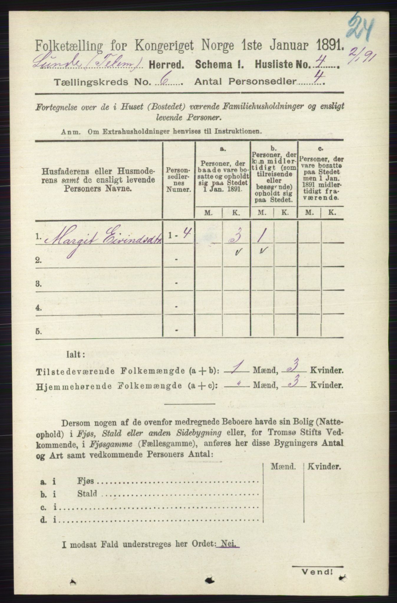 RA, 1891 census for 0820 Lunde, 1891, p. 2007