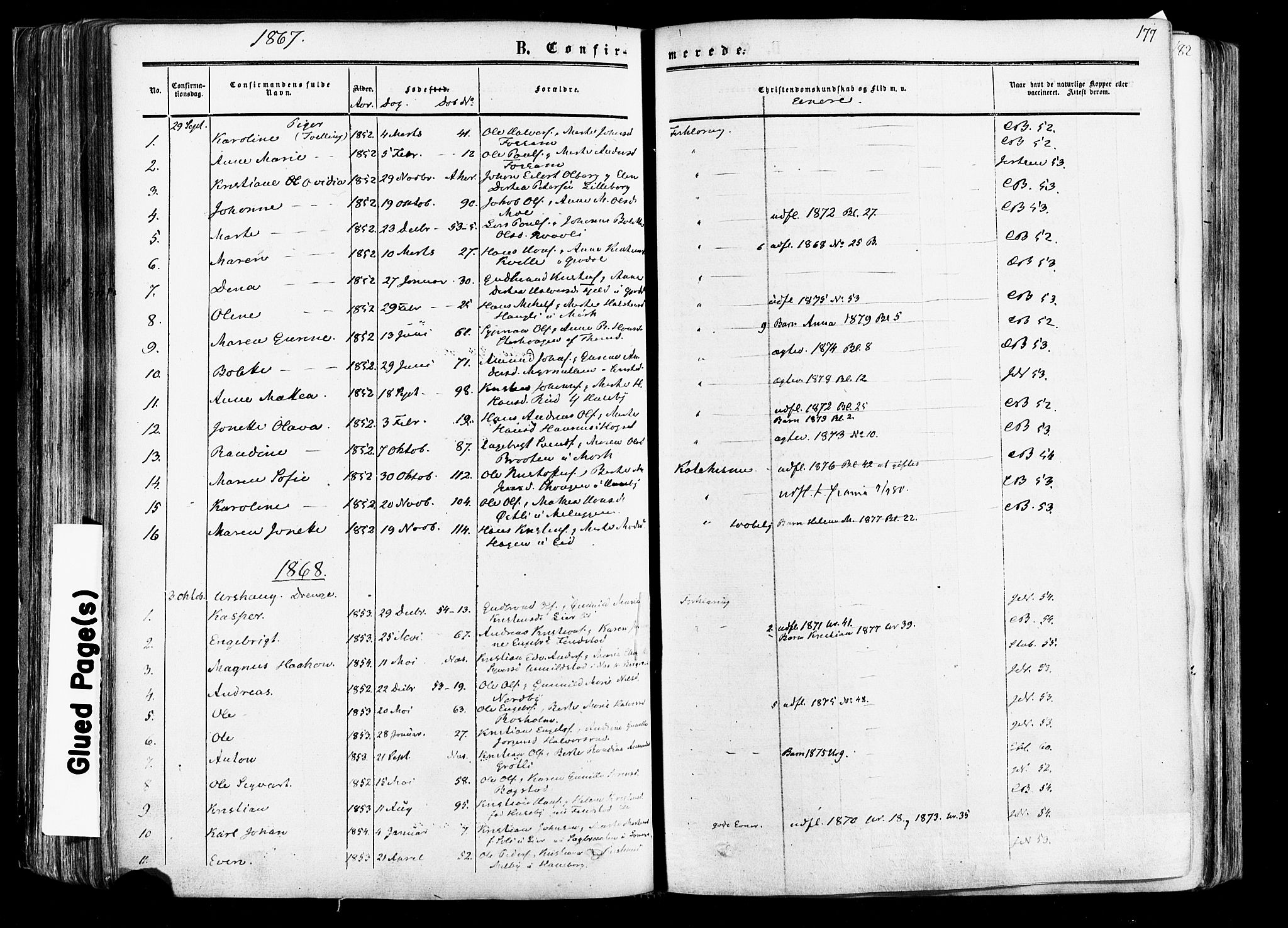 Aurskog prestekontor Kirkebøker, SAO/A-10304a/F/Fa/L0007: Parish register (official) no. I 7, 1854-1877, p. 177