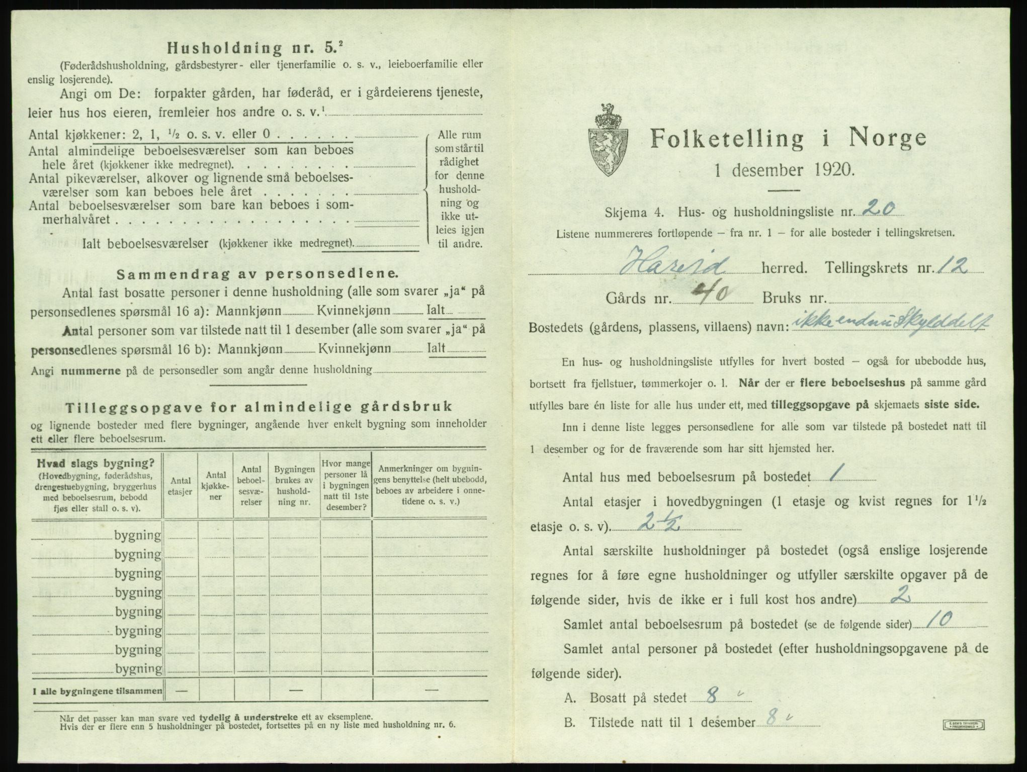 SAT, 1920 census for Hareid, 1920, p. 659