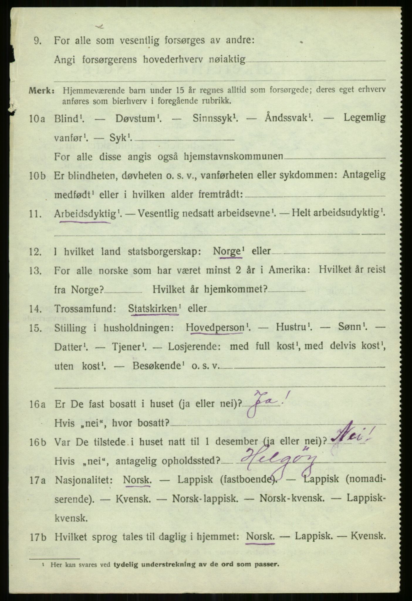 SATØ, 1920 census for Helgøy, 1920, p. 3179