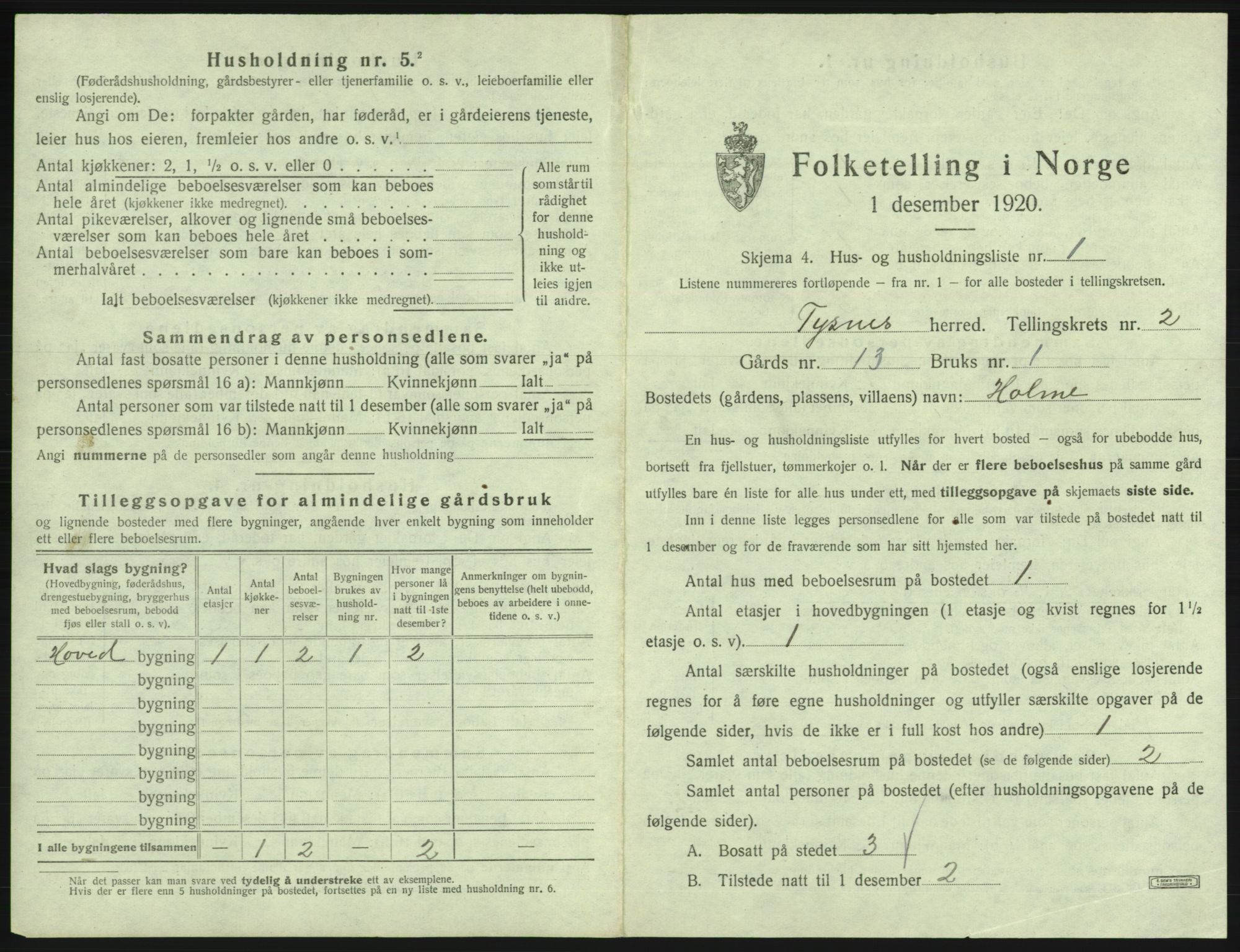 SAB, 1920 census for Tysnes, 1920, p. 157