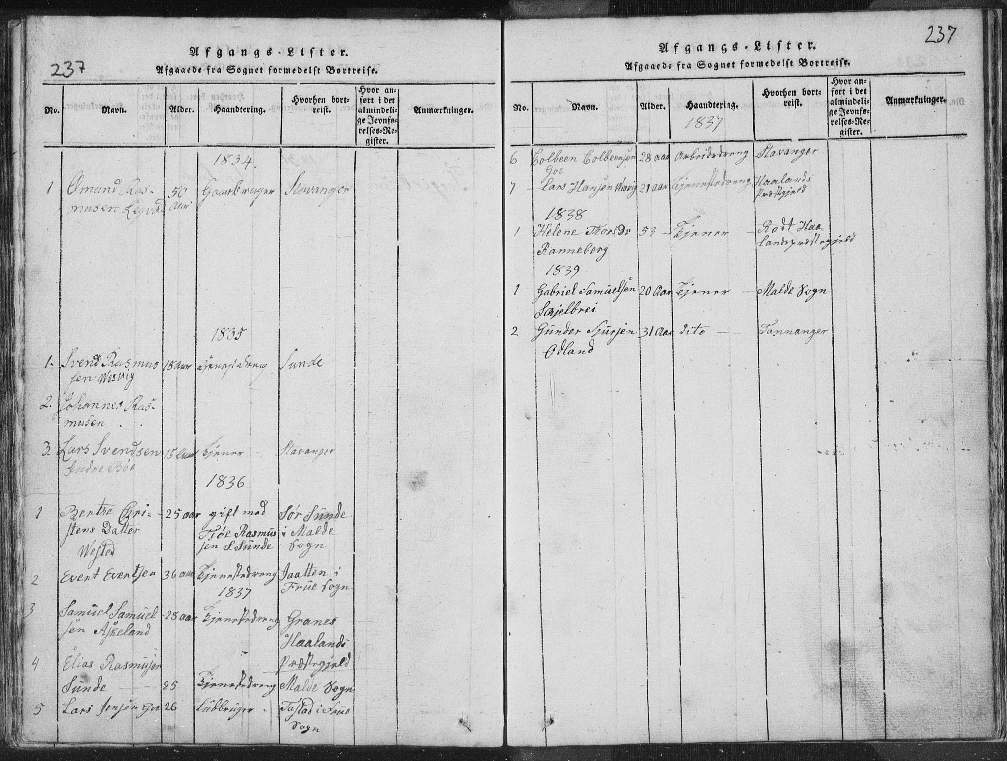 Hetland sokneprestkontor, SAST/A-101826/30/30BA/L0001: Parish register (official) no. A 1, 1816-1856, p. 237
