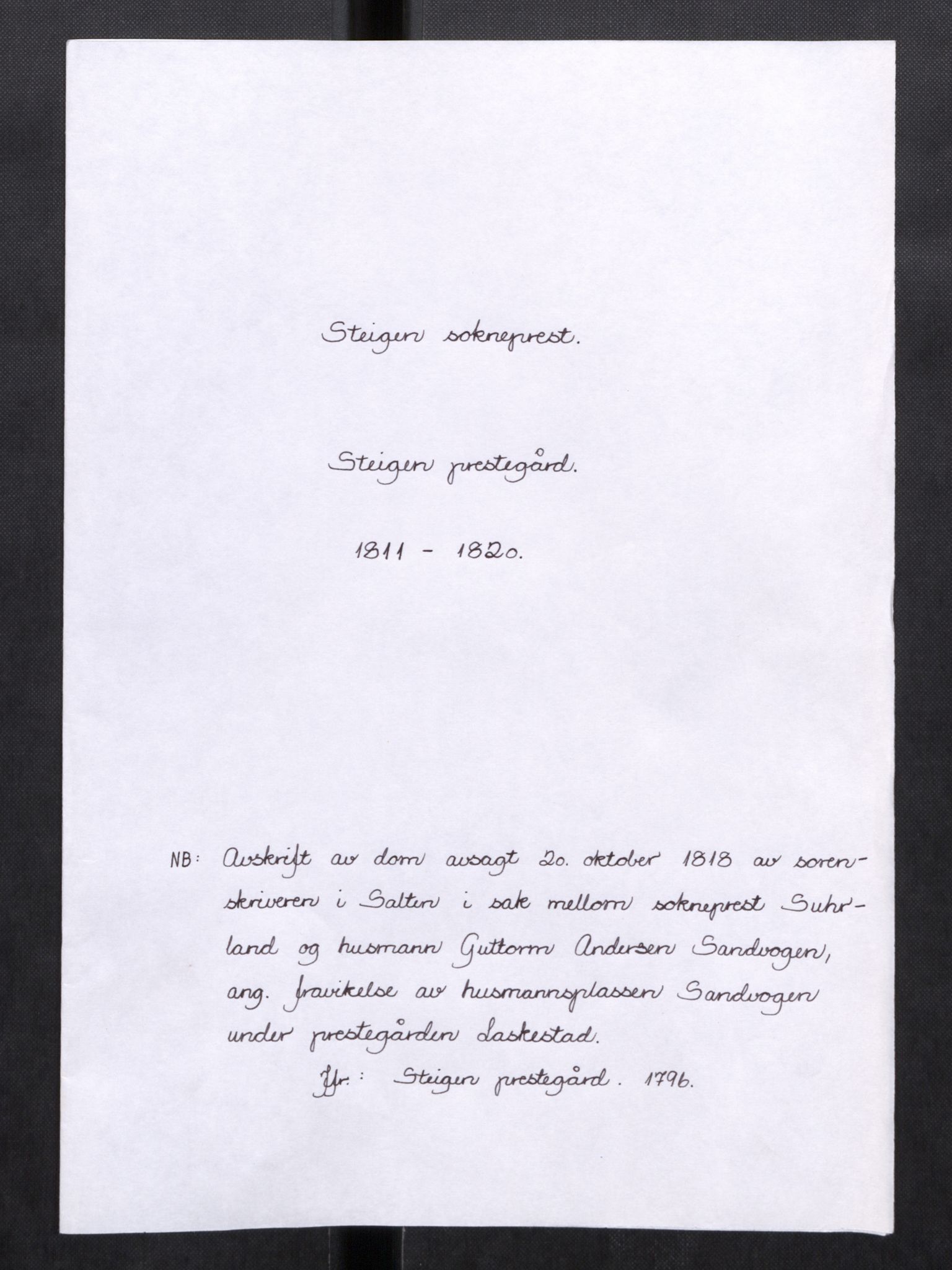 Steigen sokneprestkontor, SAT/A-1211/G/L0001: Steigen prestegård, 1796-1900, p. 6