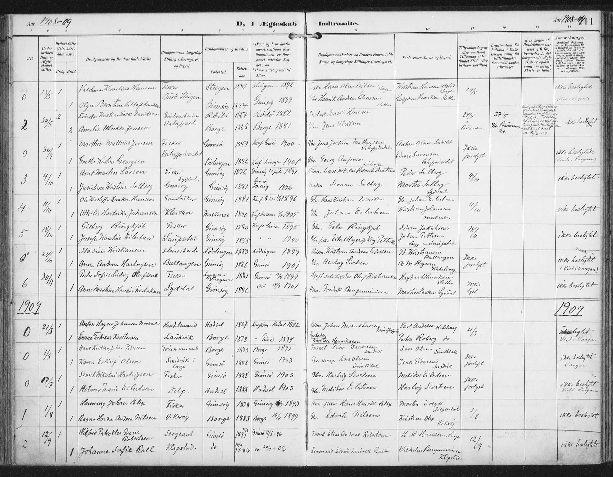 Ministerialprotokoller, klokkerbøker og fødselsregistre - Nordland, SAT/A-1459/876/L1098: Parish register (official) no. 876A04, 1896-1915, p. 211