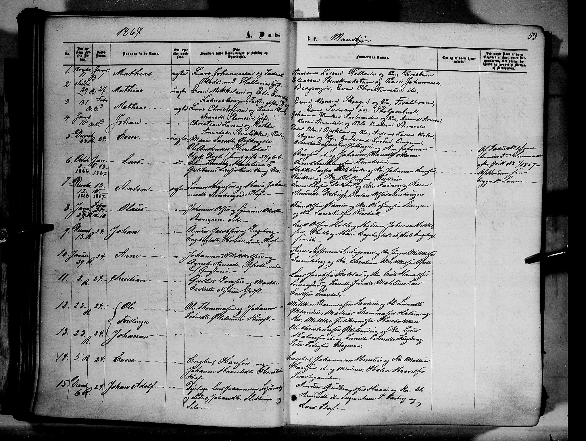 Ringsaker prestekontor, SAH/PREST-014/K/Ka/L0010: Parish register (official) no. 10, 1861-1869, p. 53