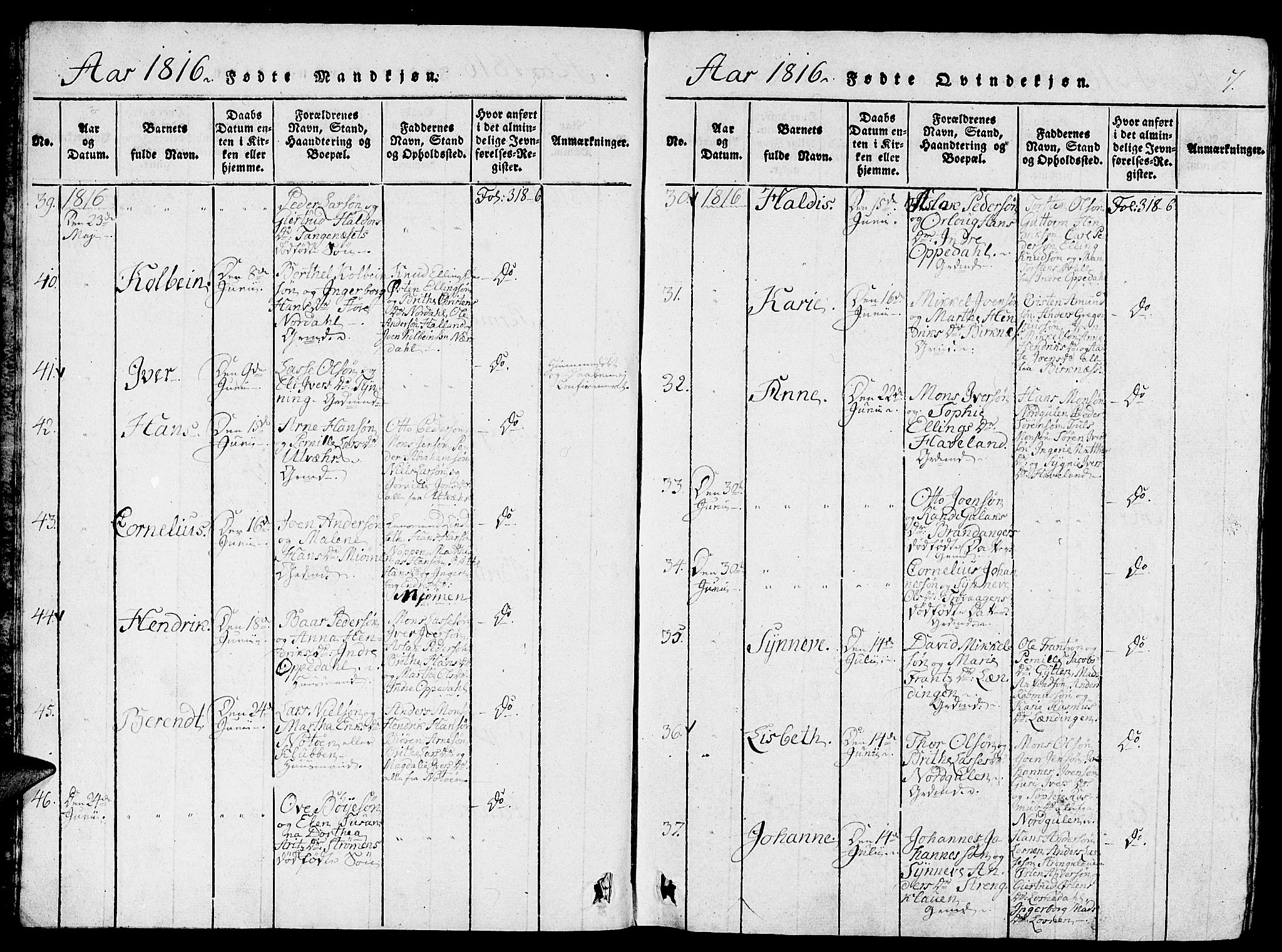 Gulen sokneprestembete, AV/SAB-A-80201/H/Haa/Haaa/L0018: Parish register (official) no. A 18, 1816-1825, p. 7