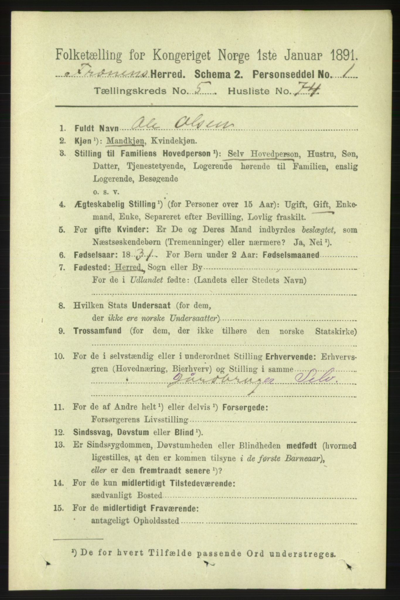 RA, 1891 census for 1548 Fræna, 1891, p. 1781