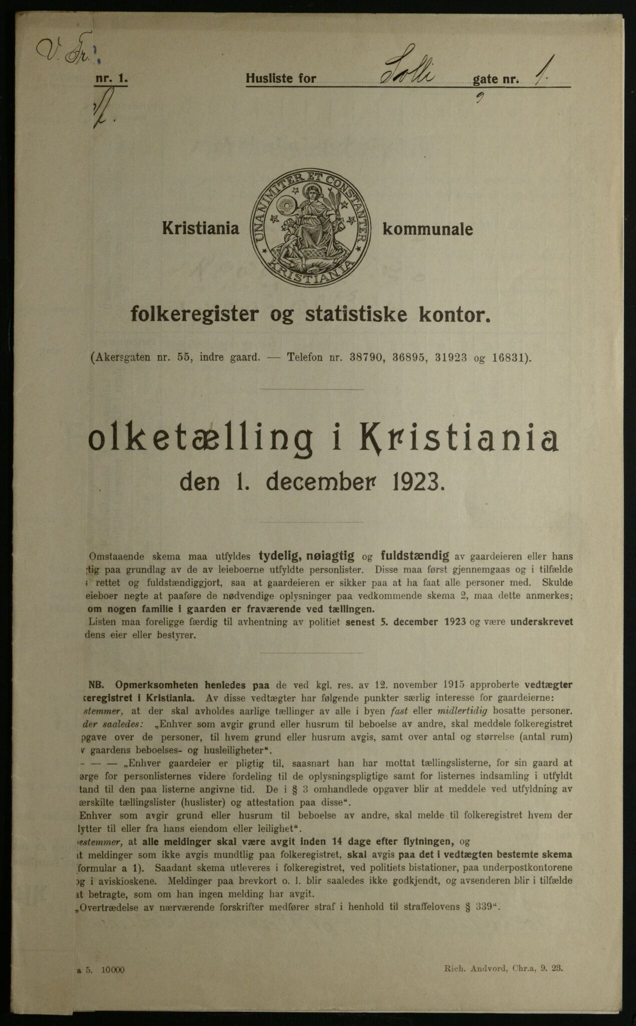 OBA, Municipal Census 1923 for Kristiania, 1923, p. 109765