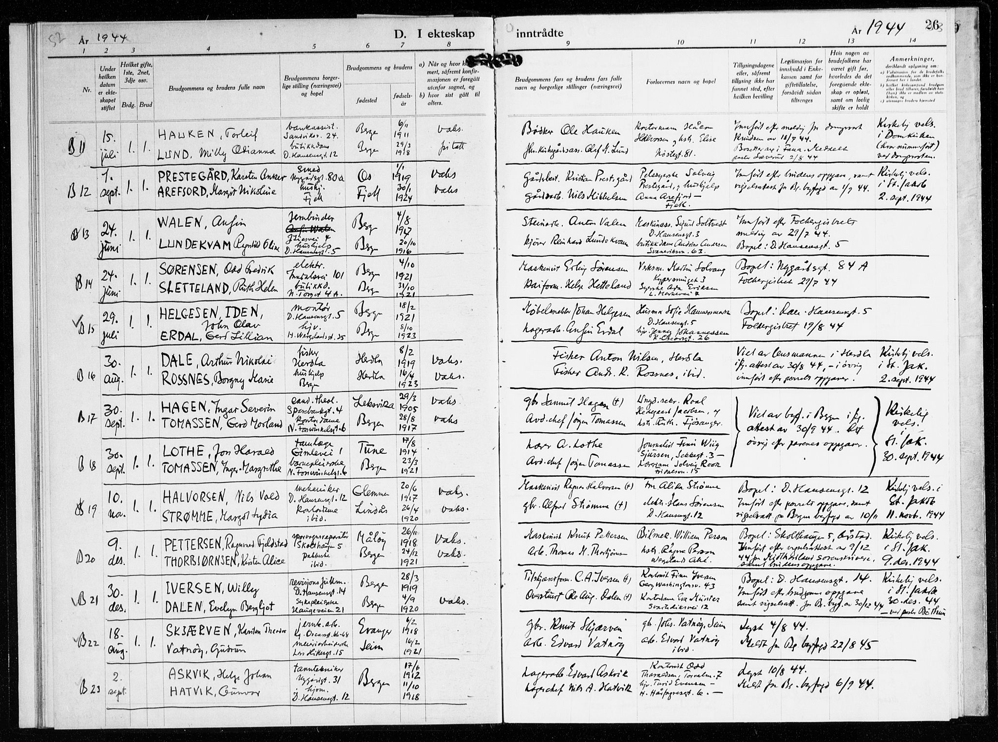 St. Jacob sokneprestembete, AV/SAB-A-78001/H/Haa/L0023: Parish register (official) no. G 1, 1942-1945, p. 26