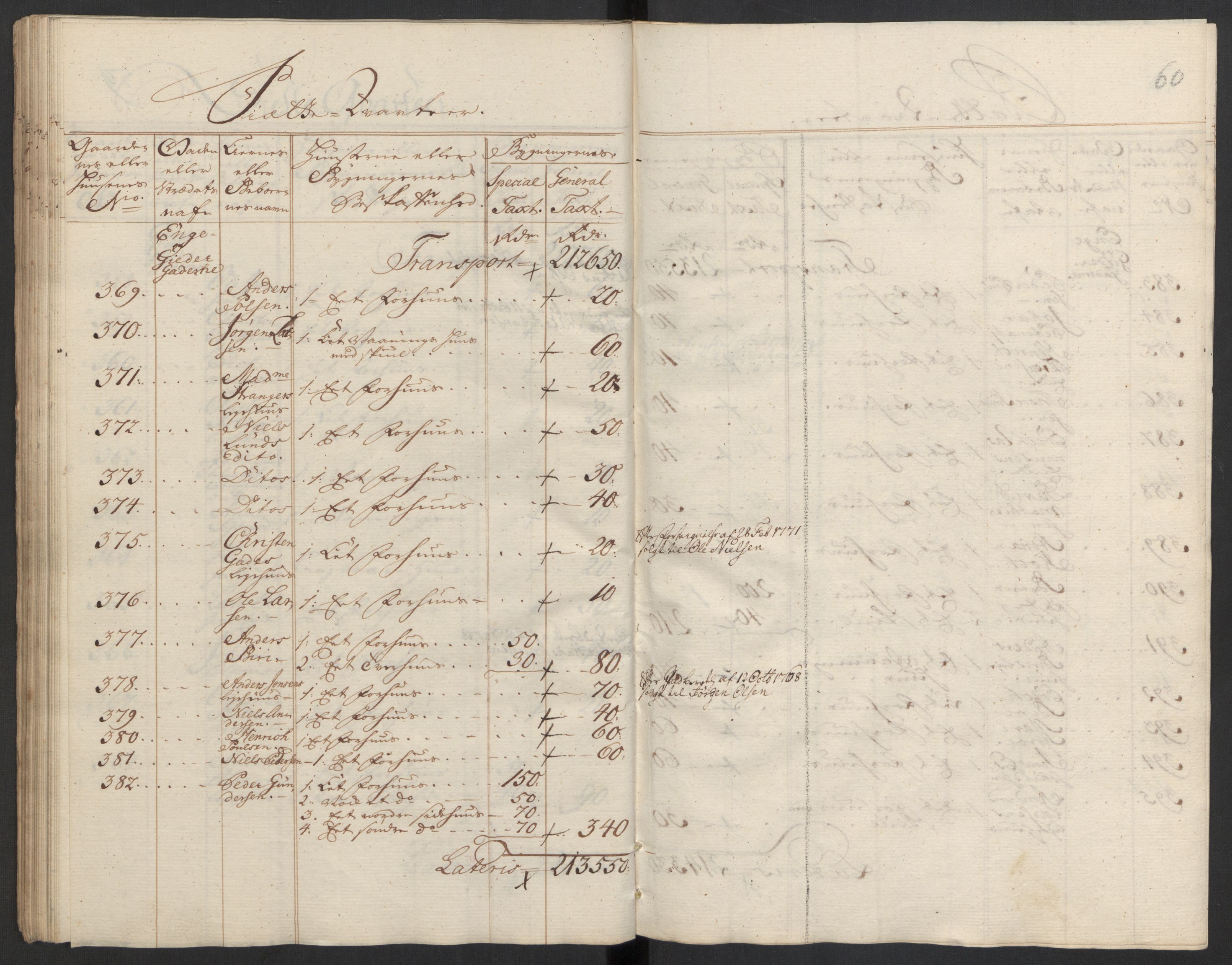 Kommersekollegiet, Brannforsikringskontoret 1767-1814, AV/RA-EA-5458/F/Fa/L0008/0002: Bragernes / Branntakstprotokoll, 1767, p. 60