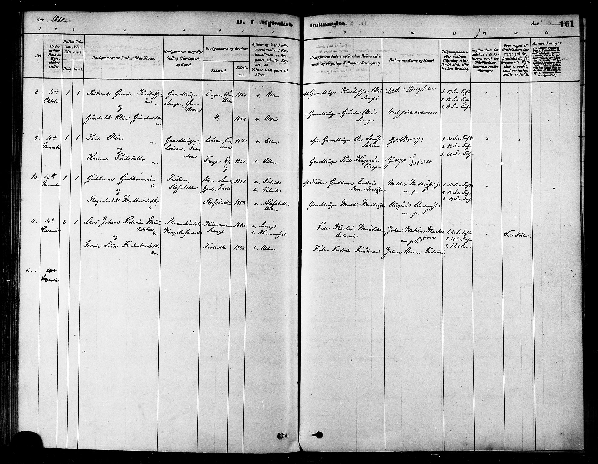 Alta sokneprestkontor, SATØ/S-1338/H/Ha/L0002.kirke: Parish register (official) no. 2, 1879-1892, p. 161