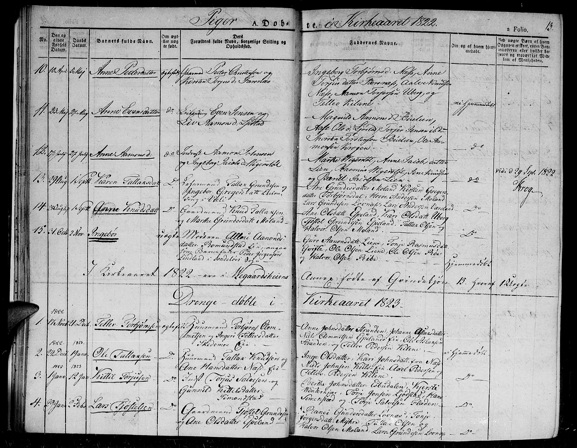Gjerstad sokneprestkontor, SAK/1111-0014/F/Fa/Fab/L0001: Parish register (official) no. A 1, 1820-1835, p. 13