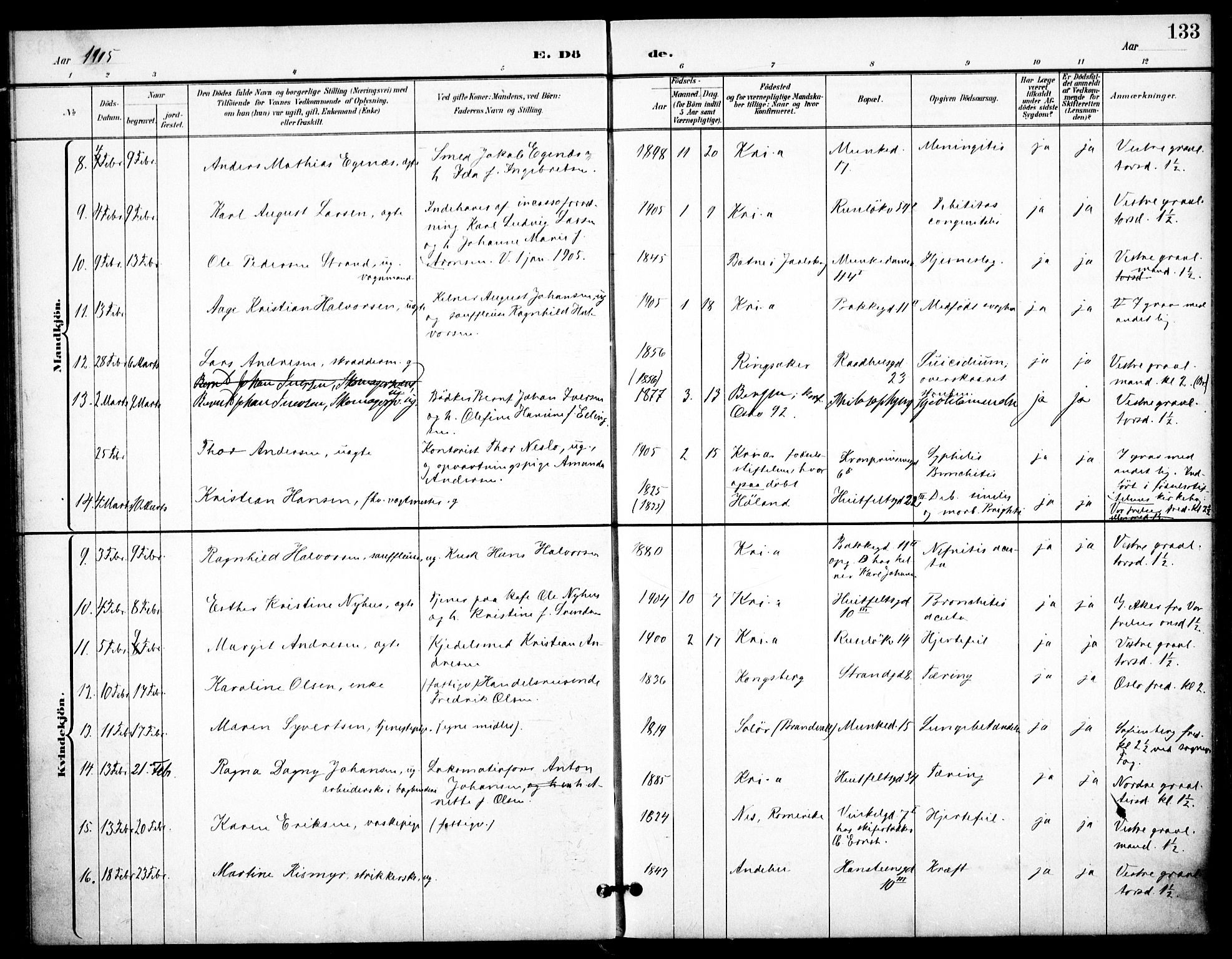 Johannes prestekontor Kirkebøker, SAO/A-10852/F/Fa/L0008: Parish register (official) no. 8, 1897-1917, p. 133