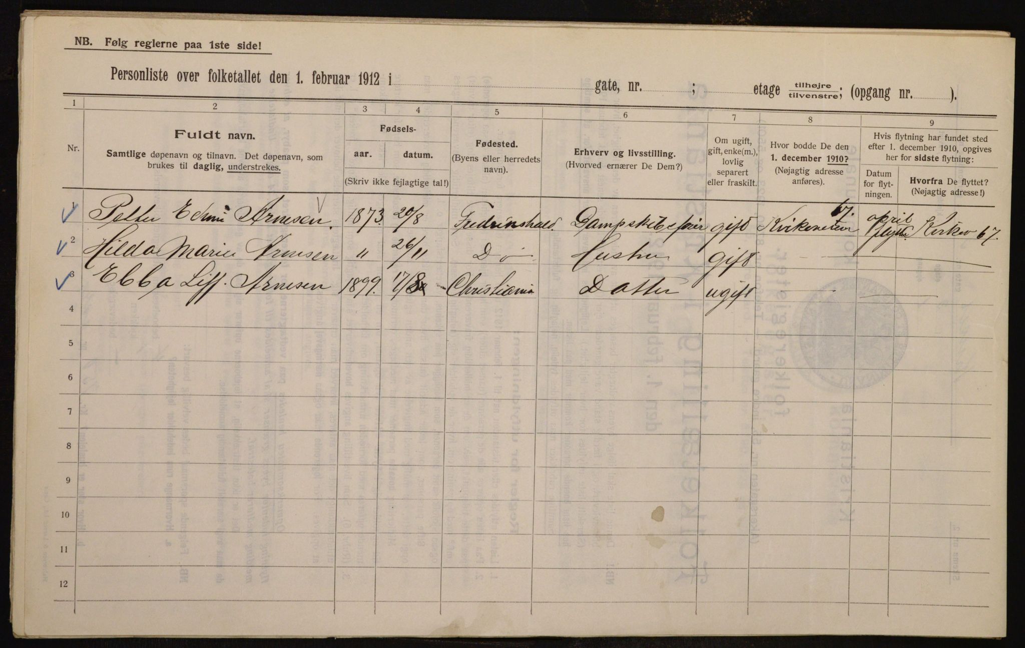 OBA, Municipal Census 1912 for Kristiania, 1912, p. 55212