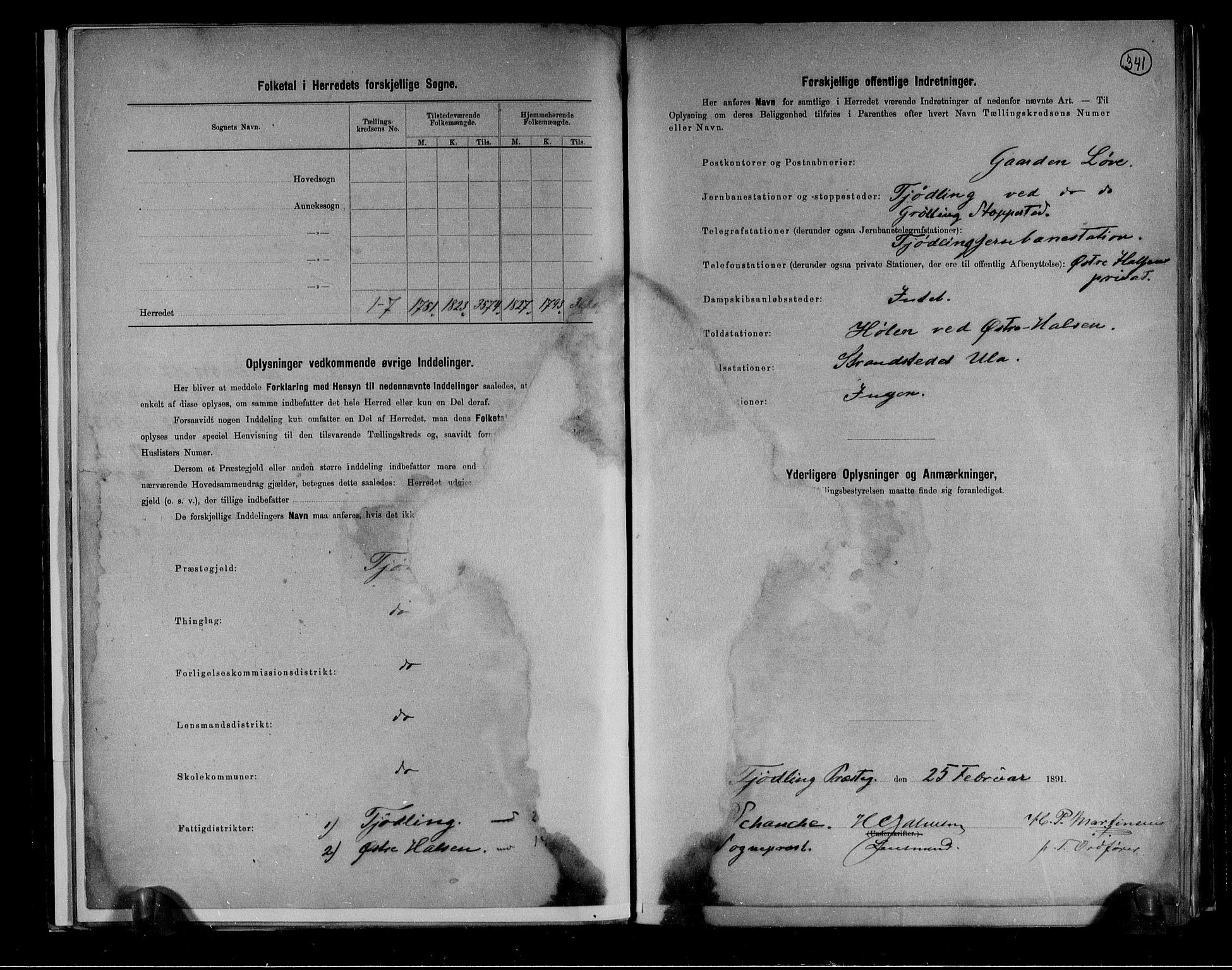 RA, 1891 census for 0725 Tjølling, 1891, p. 3