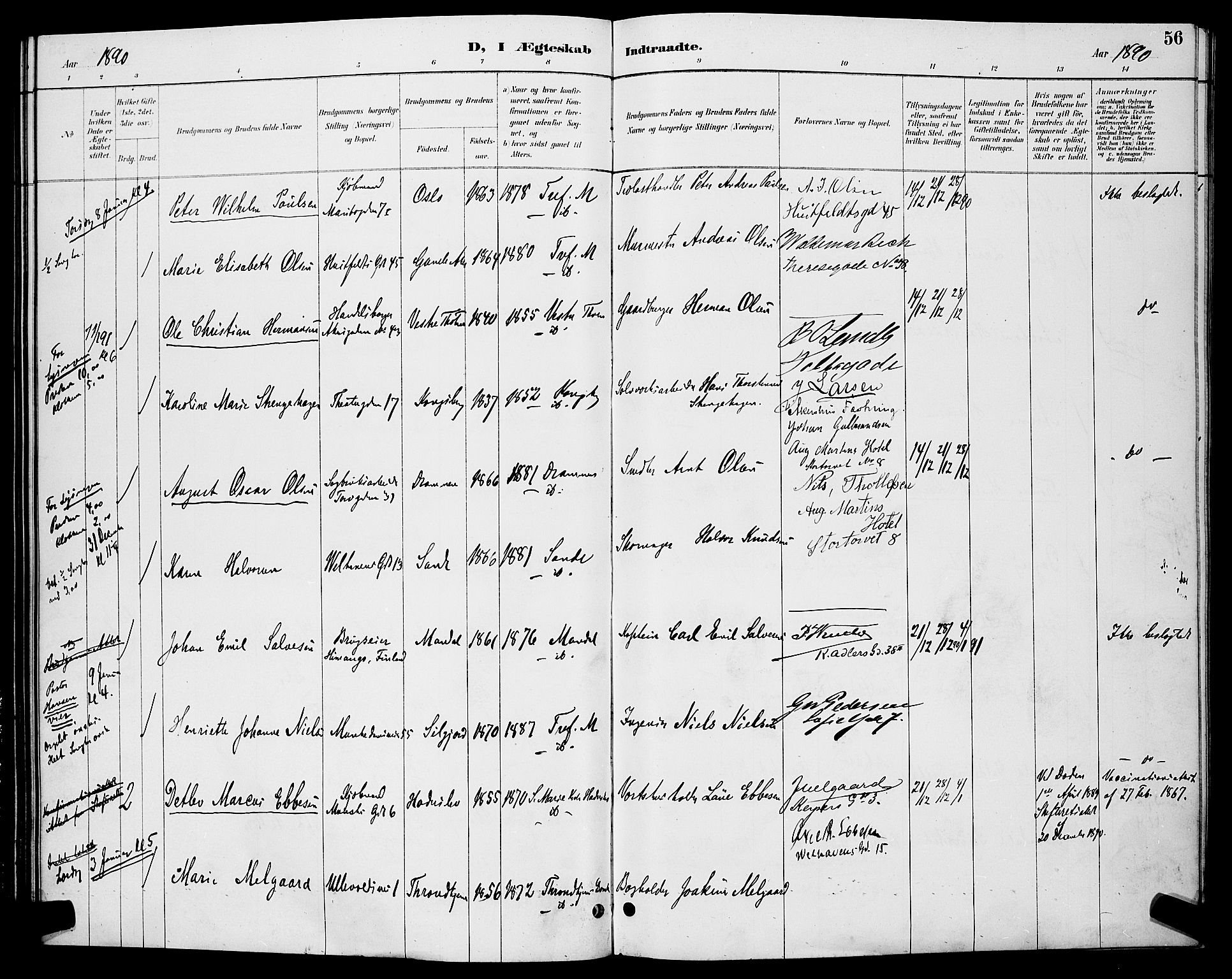 Trefoldighet prestekontor Kirkebøker, AV/SAO-A-10882/H/Ha/L0004: Banns register no. 4, 1888-1894, p. 56