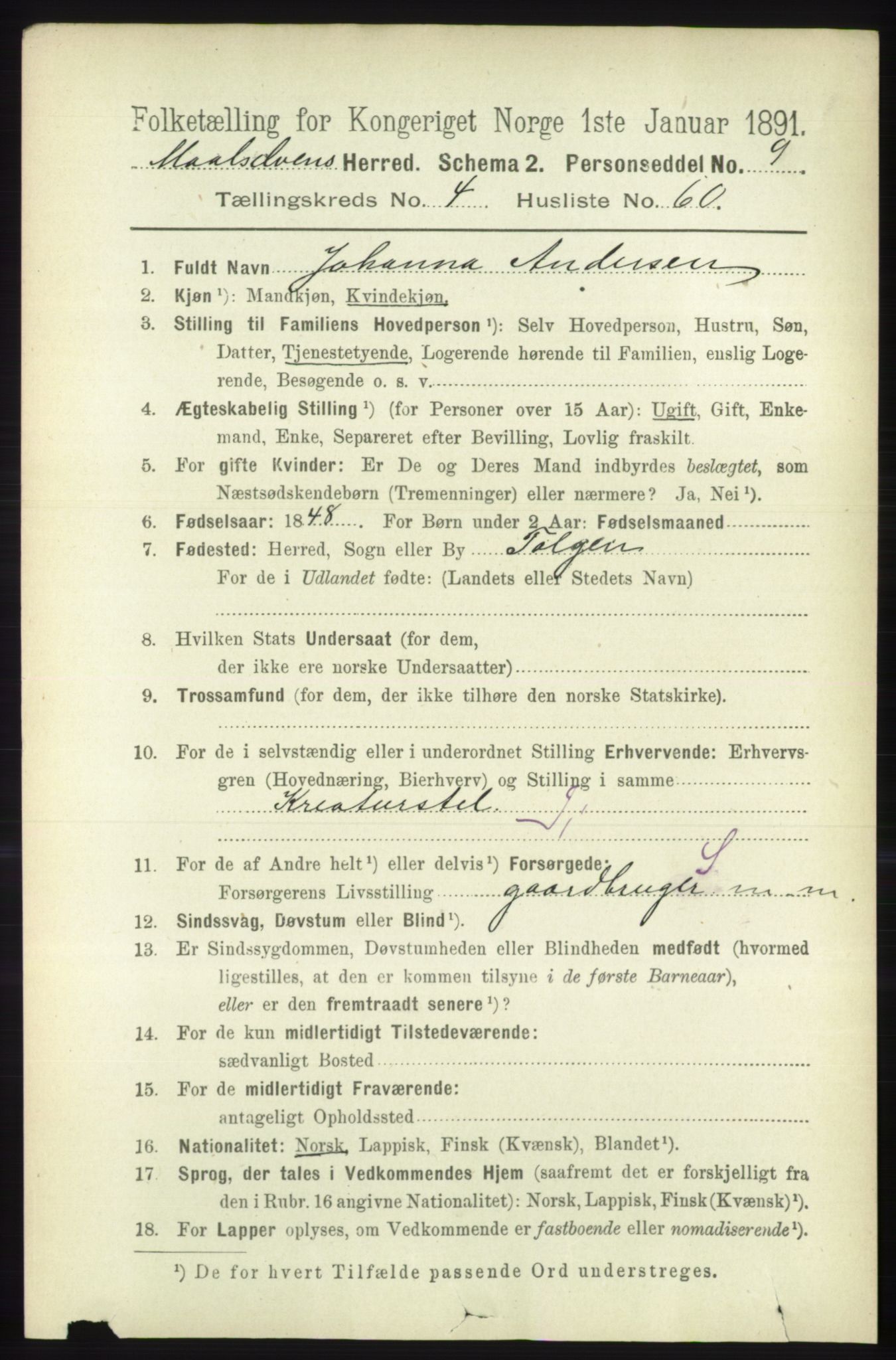 RA, 1891 census for 1924 Målselv, 1891, p. 1544