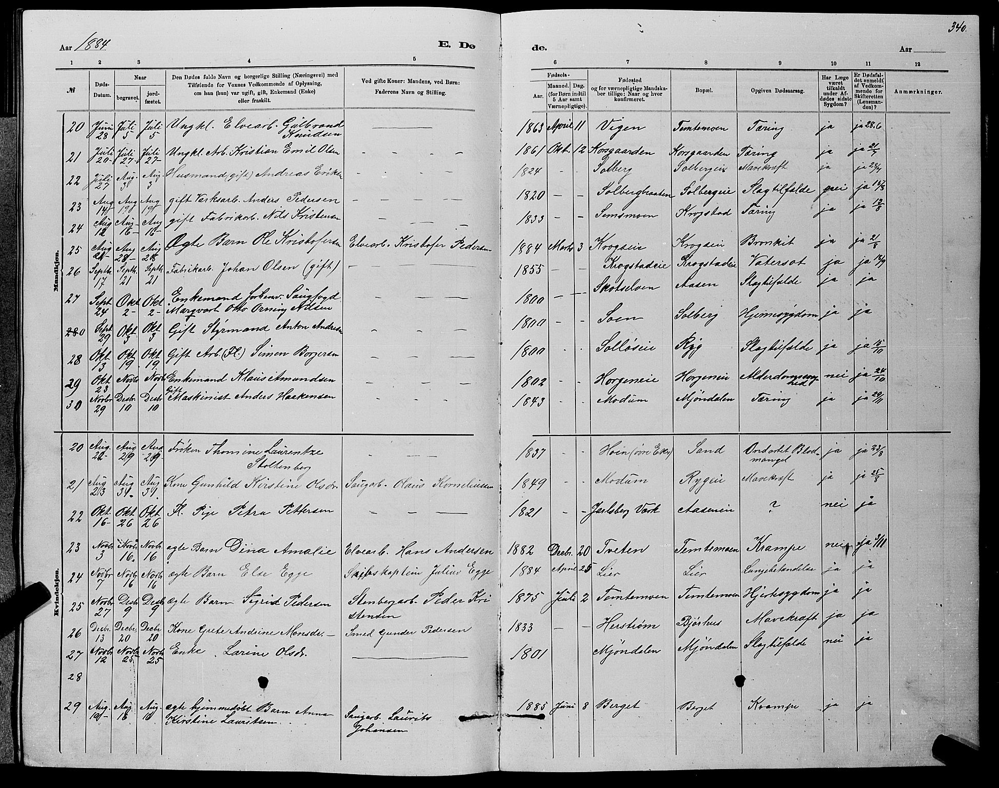 Nedre Eiker kirkebøker, AV/SAKO-A-612/G/Ga/L0002: Parish register (copy) no. 2, 1880-1896, p. 340