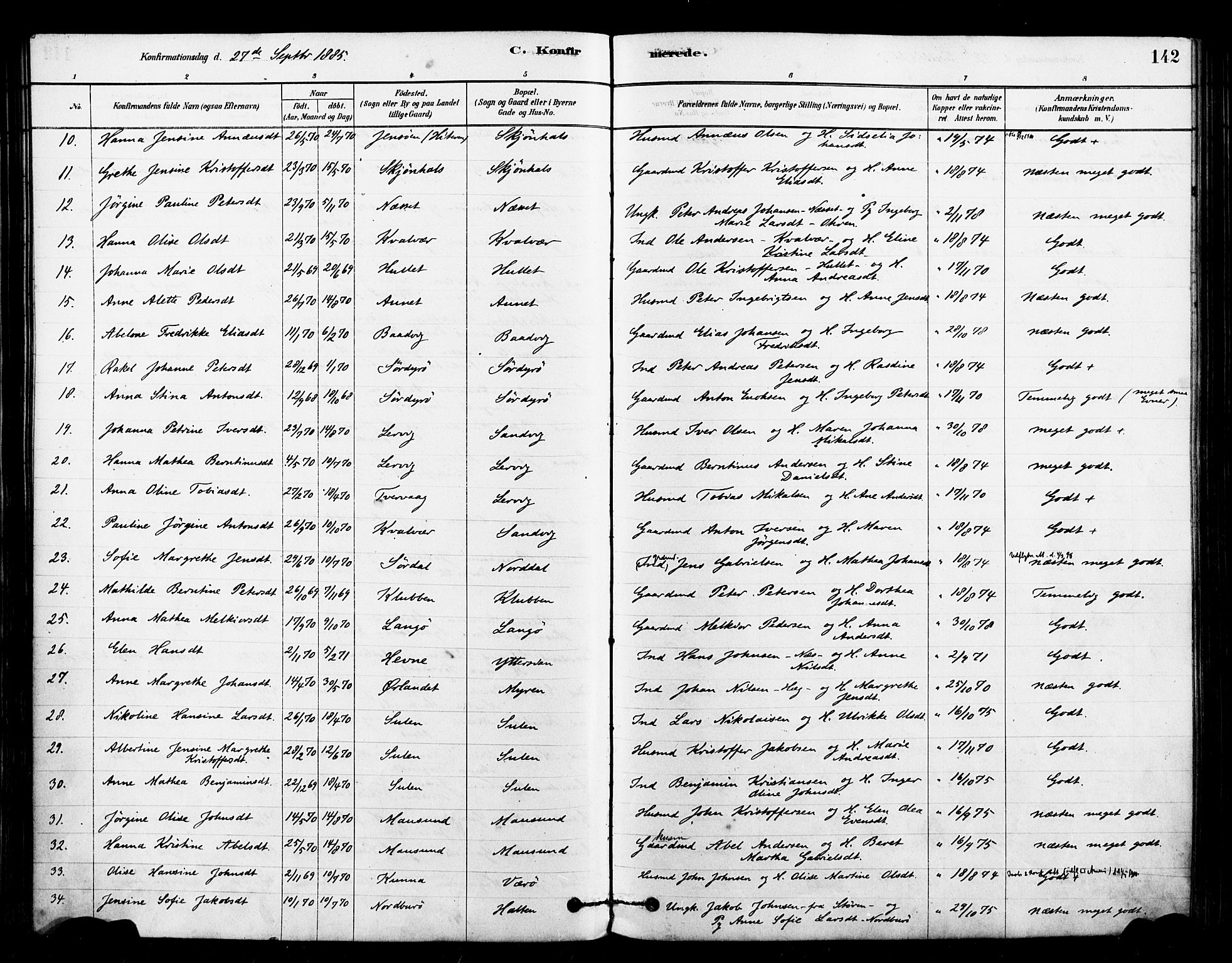 Ministerialprotokoller, klokkerbøker og fødselsregistre - Sør-Trøndelag, SAT/A-1456/640/L0578: Parish register (official) no. 640A03, 1879-1889, p. 142