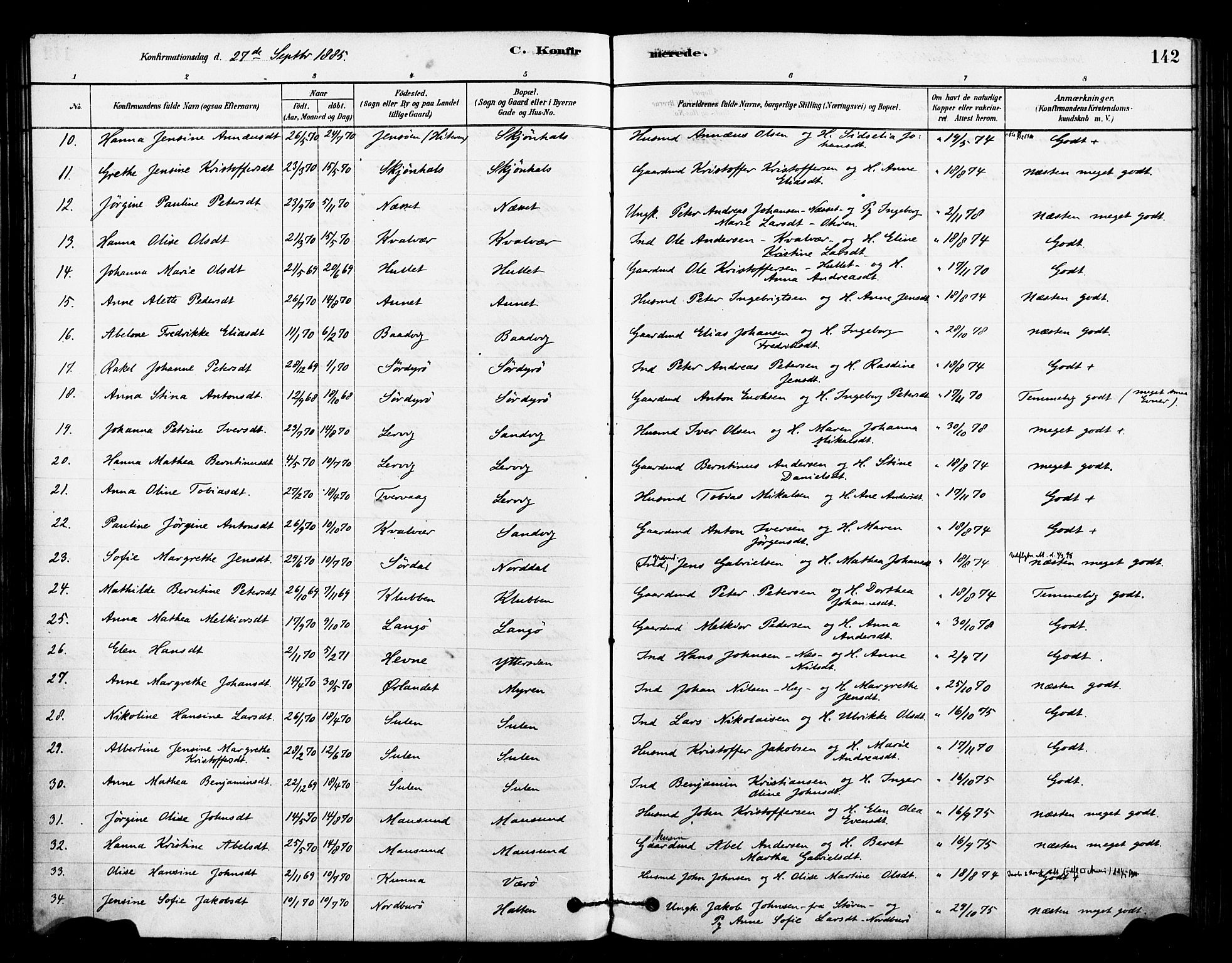 Ministerialprotokoller, klokkerbøker og fødselsregistre - Sør-Trøndelag, AV/SAT-A-1456/640/L0578: Parish register (official) no. 640A03, 1879-1889, p. 142