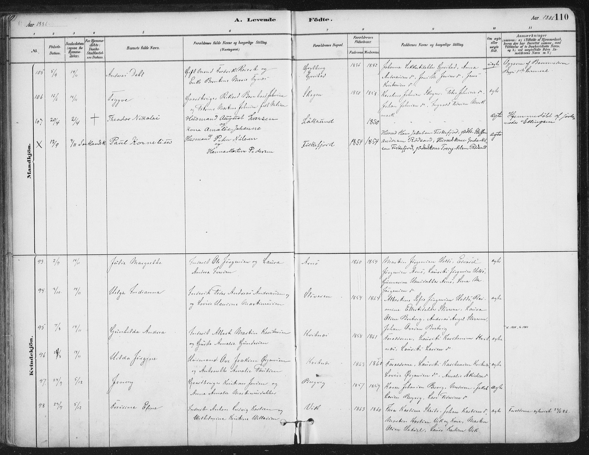 Ministerialprotokoller, klokkerbøker og fødselsregistre - Nordland, SAT/A-1459/888/L1244: Parish register (official) no. 888A10, 1880-1890, p. 110
