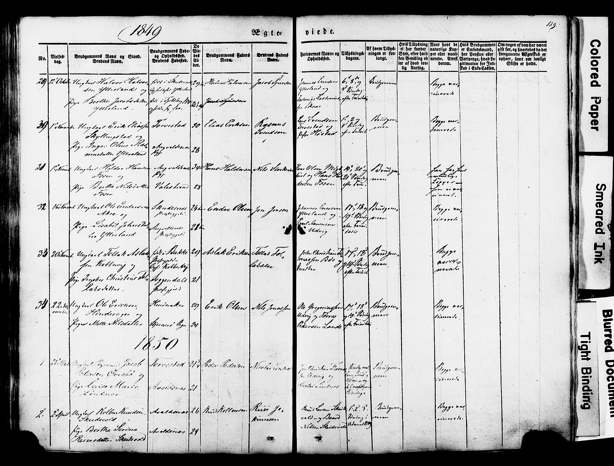 Avaldsnes sokneprestkontor, SAST/A -101851/H/Ha/Haa/L0007: Parish register (official) no. A 7, 1841-1853, p. 129