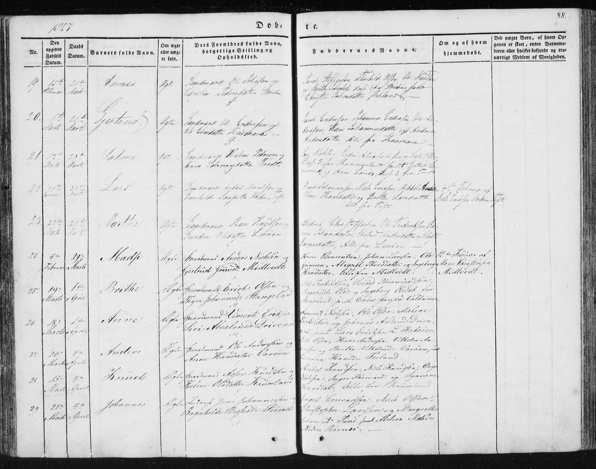 Sund sokneprestembete, AV/SAB-A-99930: Parish register (official) no. A 13, 1835-1849, p. 88