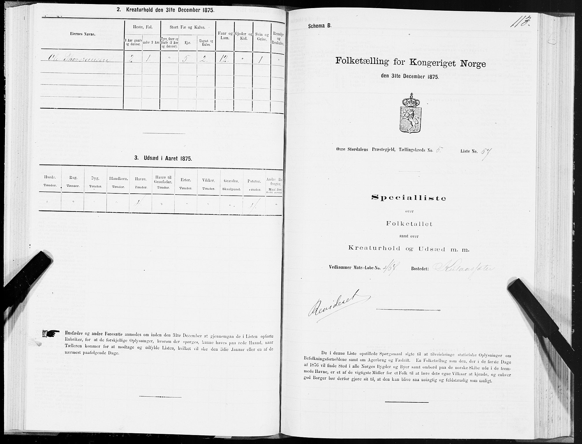 SAT, 1875 census for 1711P Øvre Stjørdal, 1875, p. 3113