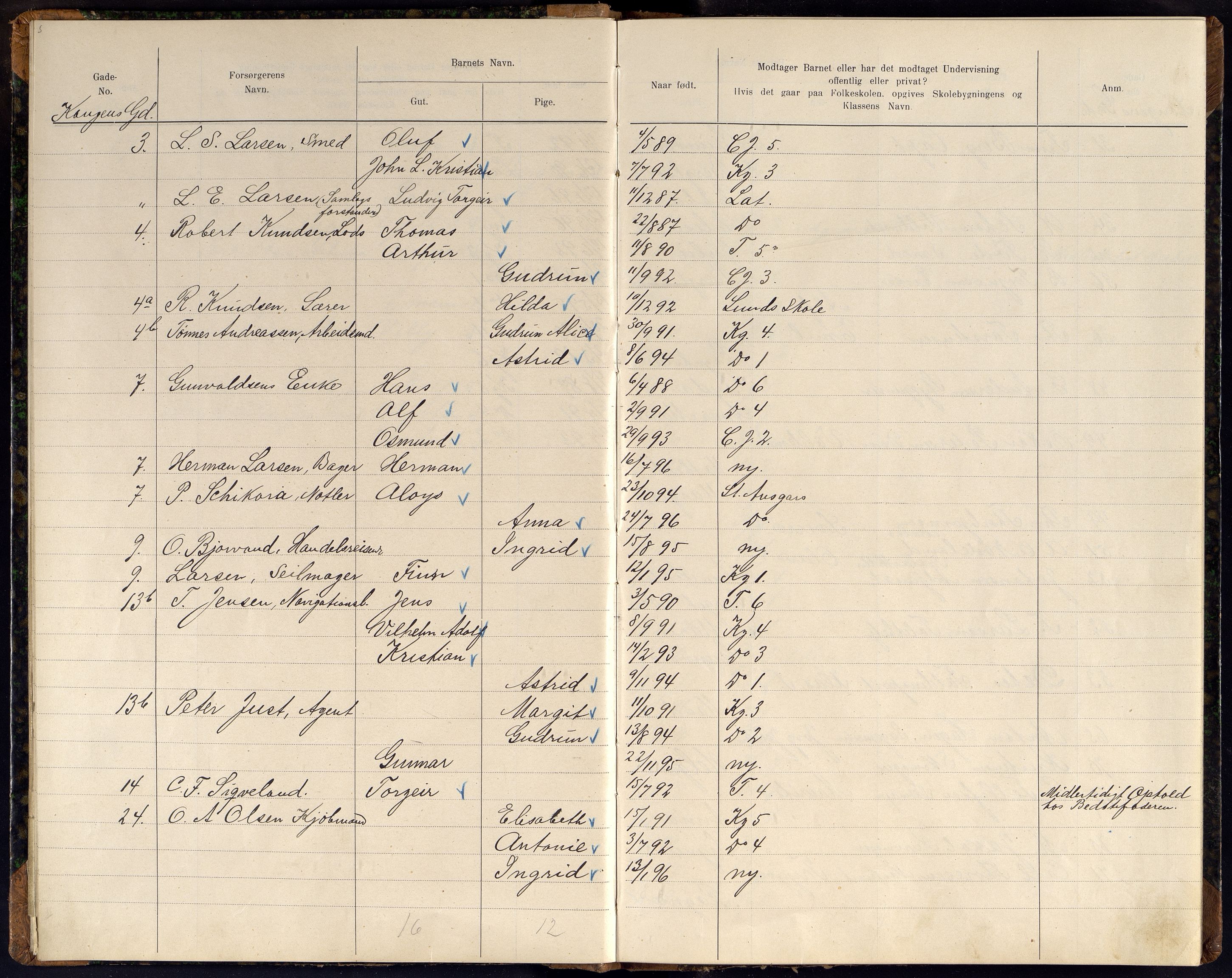 Kristiansand By - Skolekommisjonen/ -Styret, ARKSOR/1001KG510/J/Jb/L0011: Barnetelling, 1902, p. 5-6