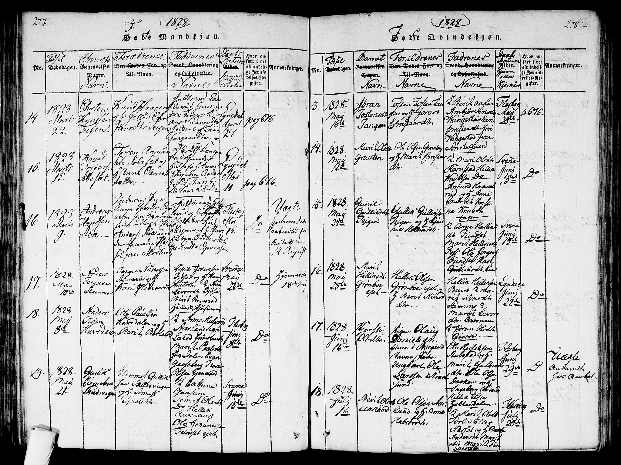 Flesberg kirkebøker, AV/SAKO-A-18/G/Ga/L0001: Parish register (copy) no. I 1, 1816-1834, p. 277-278