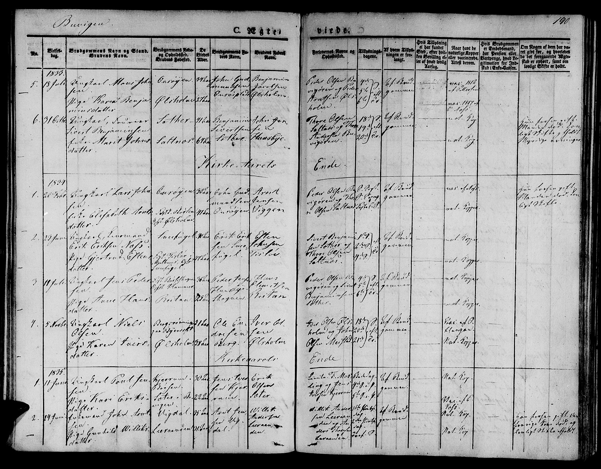 Ministerialprotokoller, klokkerbøker og fødselsregistre - Sør-Trøndelag, SAT/A-1456/612/L0375: Parish register (official) no. 612A07 /2, 1829-1845, p. 190
