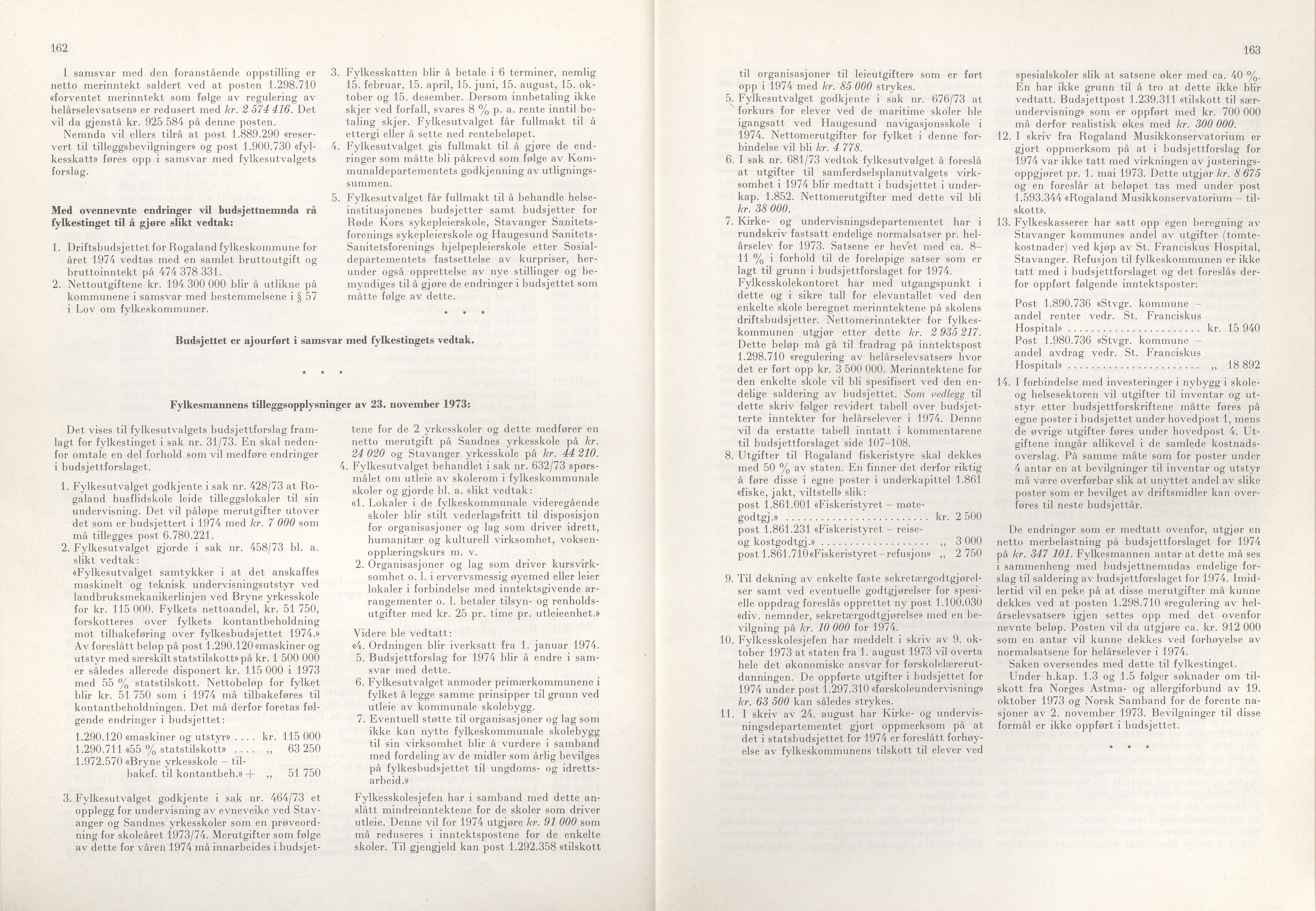 Rogaland fylkeskommune - Fylkesrådmannen , IKAR/A-900/A/Aa/Aaa/L0093: Møtebok , 1973, p. 162-163