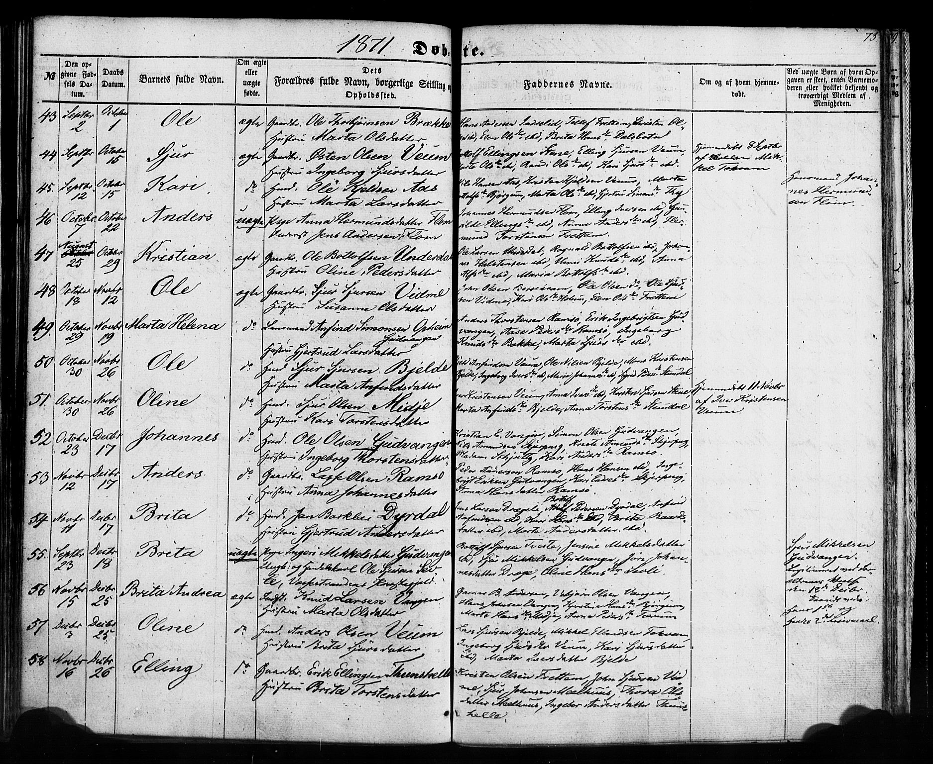 Aurland sokneprestembete, SAB/A-99937/H/Ha/Haa/L0008: Parish register (official) no. A 8, 1853-1879, p. 73