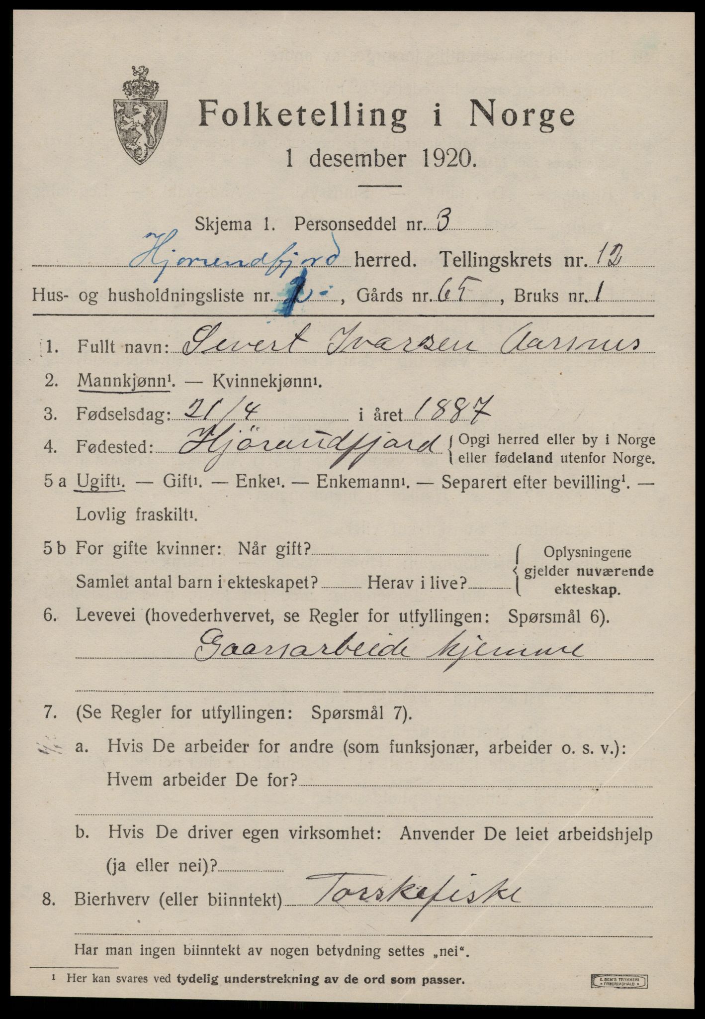 SAT, 1920 census for Hjørundfjord, 1920, p. 4483